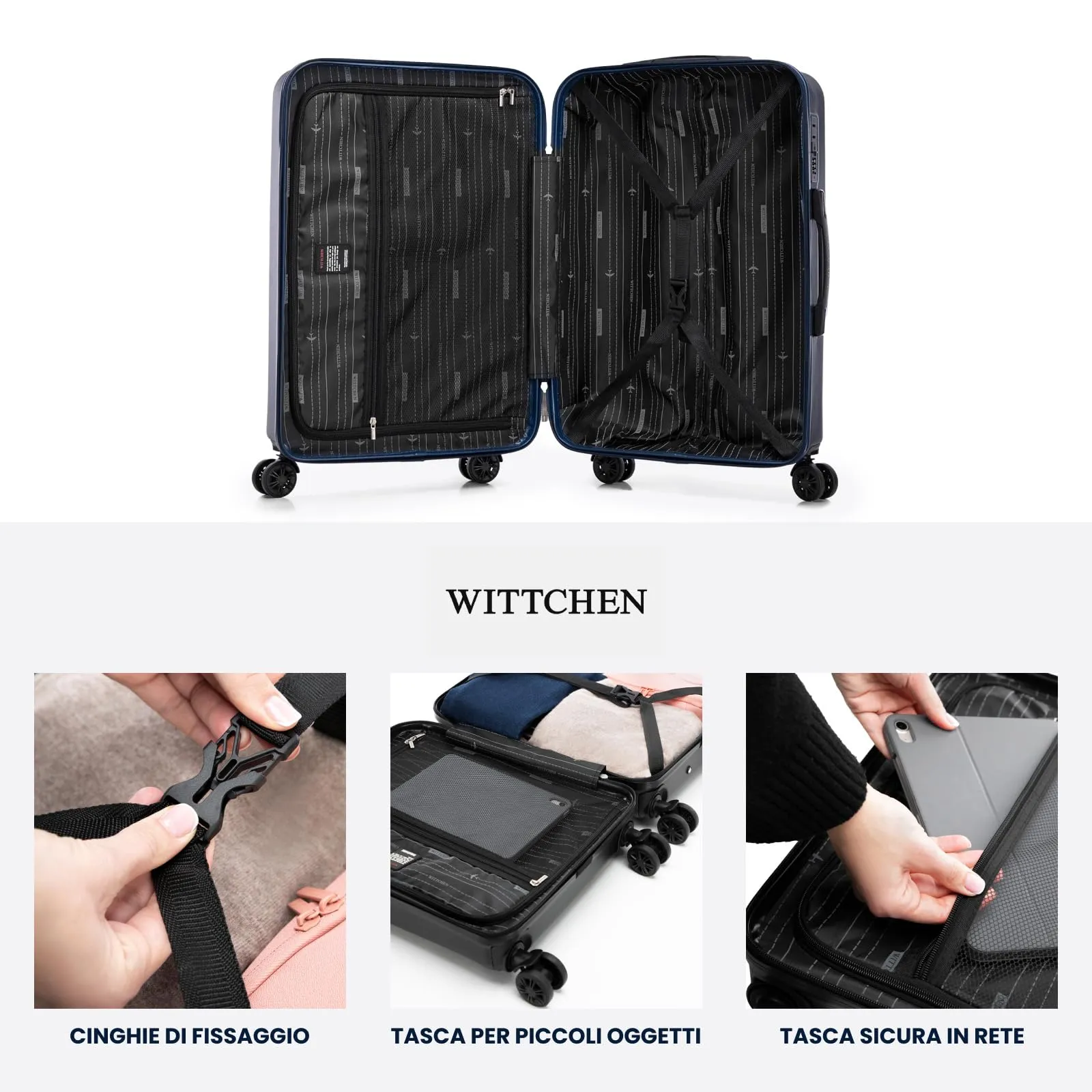 WITTCHEN Skyspeed Line Valigia Media Valigia rigida ABS Rolling Case Trolley Valigia Media Valigia da viaggio Blocco a combinazione Manico telescopico 4 Ruote Blu Navy Ryanair/ITA Airways/Wizz Air - immagine 5