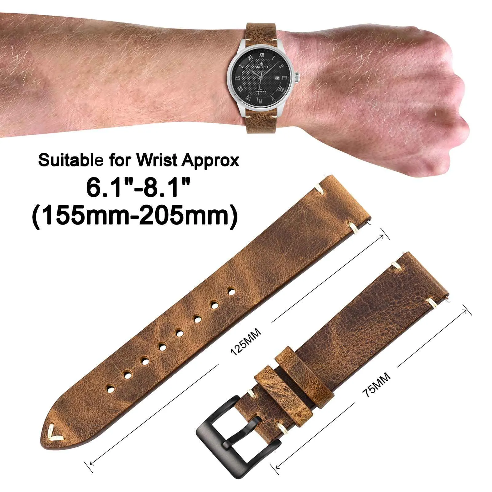 ANNEFIT Vintage Cinturino Orologio per Uomo Donna, Cinturini in Pelle Italiana, Sgancio Rapido e Fibbia Nera, Larghezza della banda 20mm (Giallo Marrone) - immagine 4