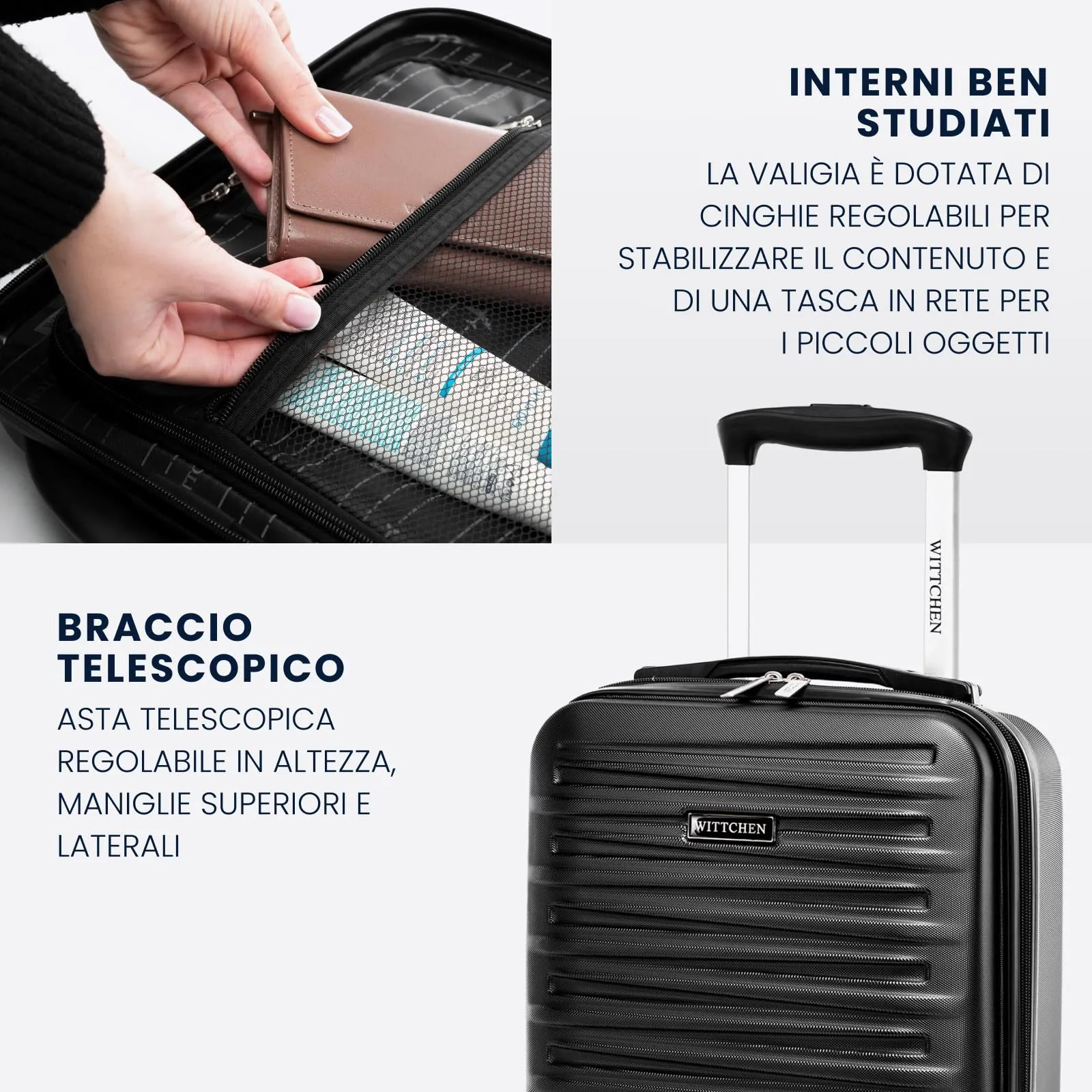 WITTCHEN Skyspeed Line Valigia da cabina gratuita a bordo piccola Valigia rigida in ABS Maniglia telescopica 2 ruote gamba inferiore Maroon Ryanair/ITA Airways/Wizz Air/Volotea/Vueling - immagine 4