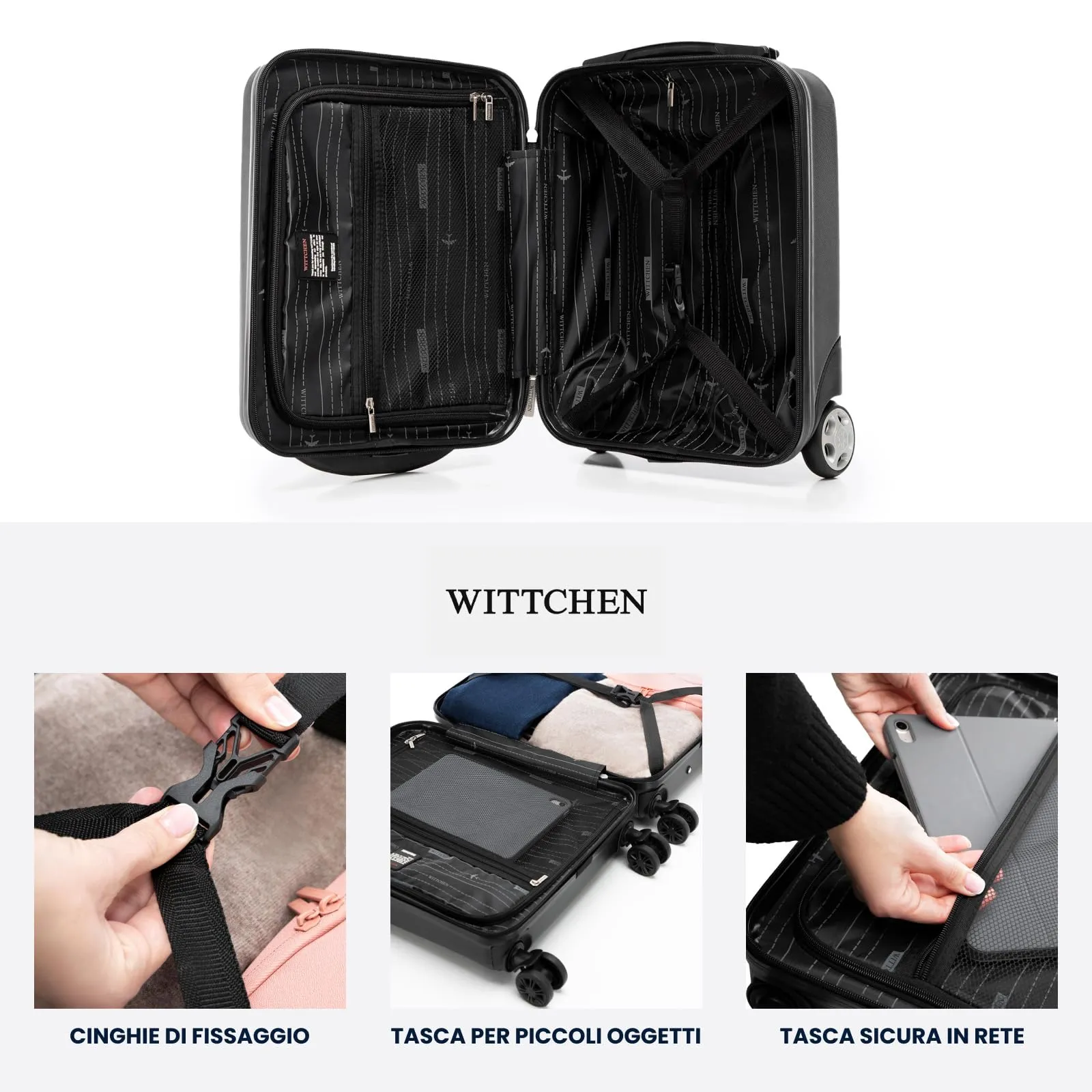 WITTCHEN Skyspeed Line Valigia da cabina gratuita a bordo piccola Valigia rigida in ABS Maniglia telescopica 2 ruote gamba inferiore Maroon Ryanair/ITA Airways/Wizz Air/Volotea/Vueling - immagine 5