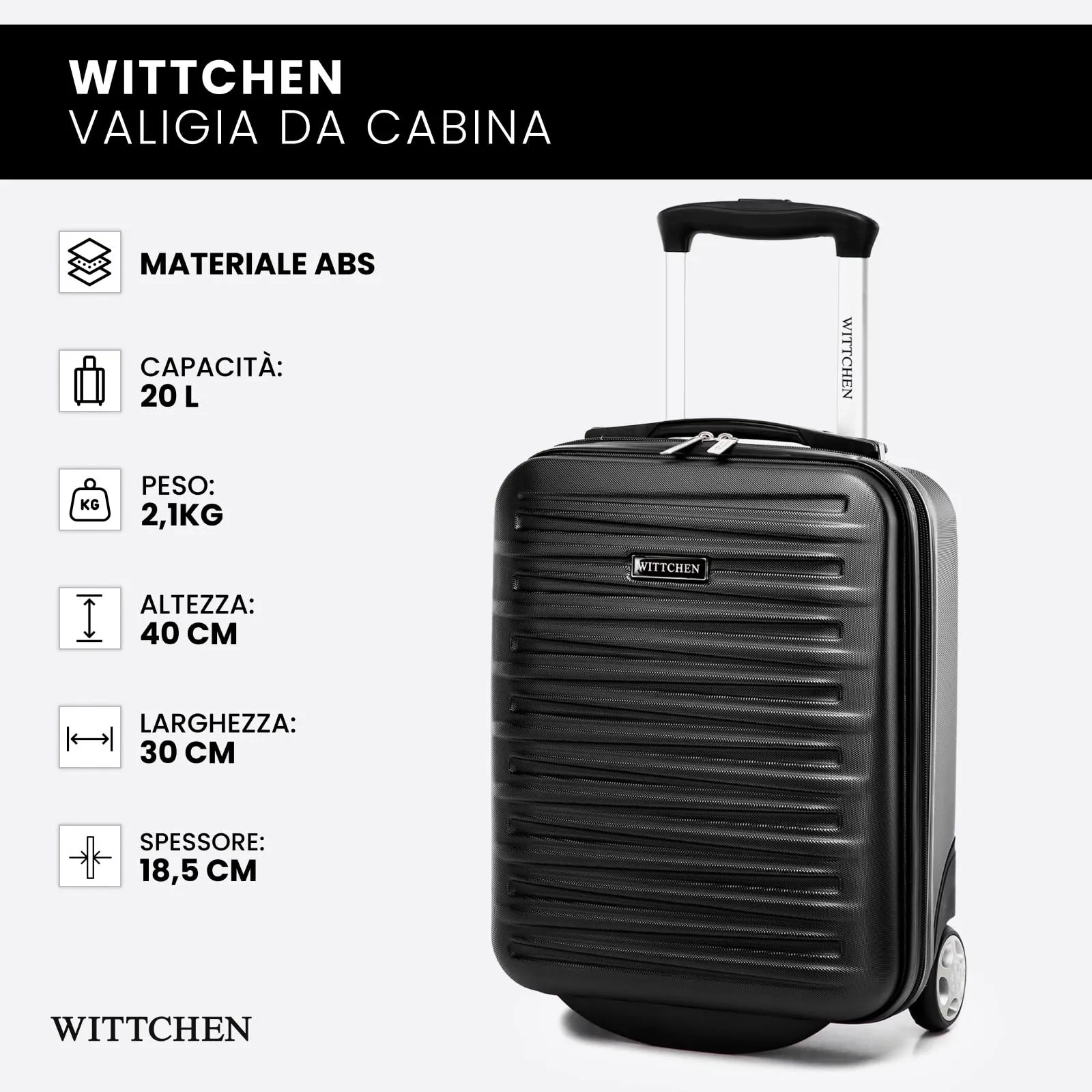 WITTCHEN Skyspeed Line Valigia da cabina gratuita a bordo piccola Valigia rigida in ABS Maniglia telescopica 2 ruote gamba inferiore Maroon Ryanair/ITA Airways/Wizz Air/Volotea/Vueling - immagine 7