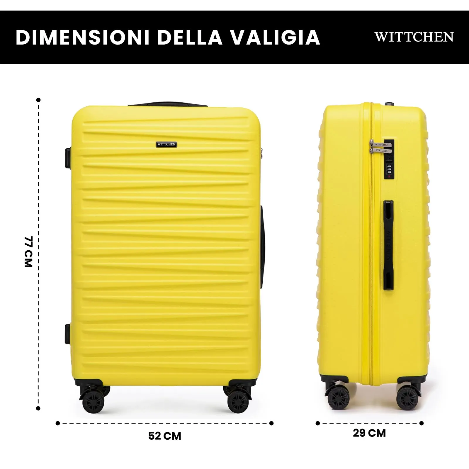 WITTCHEN Skyspeed Line Valigia grande Valigia rigida ABS Valigia grande Rolling Trolley Check-In Valigia da viaggio Serratura a combinazione Manico telescopico 4 Ruote Giallo Ryanair/ITA Airways - immagine 2