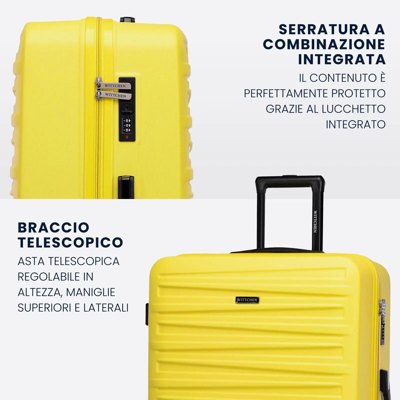 WITTCHEN Skyspeed Line Valigia grande Valigia rigida ABS Valigia grande Rolling Trolley Check-In Valigia da viaggio Serratura a combinazione Manico telescopico 4 Ruote Giallo Ryanair/ITA Airways - immagine 4