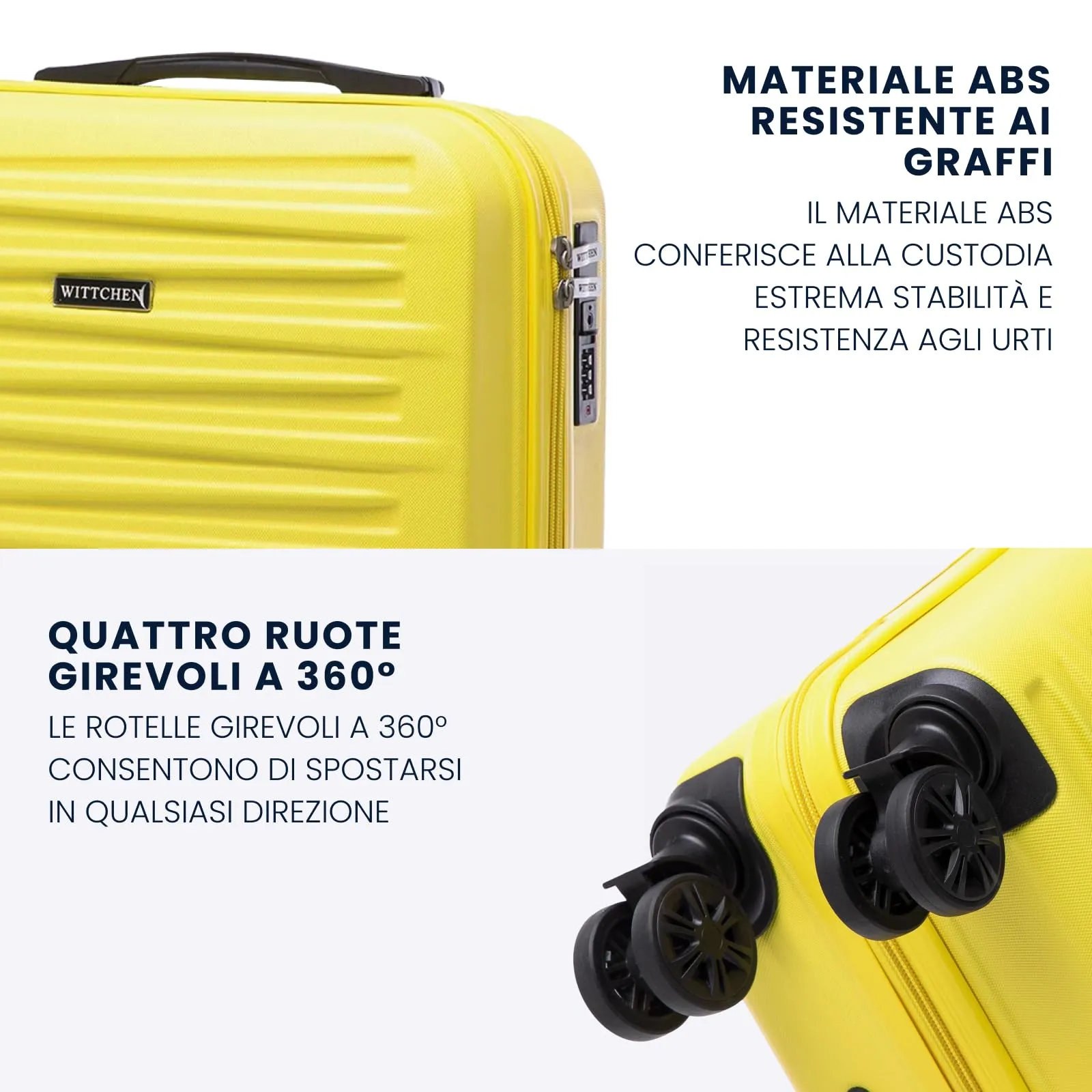 WITTCHEN Skyspeed Line Trolley da Cabina Piccolo in ABS - Bagaglio Rigido con Chiusura a Codice, Manico Telescopico e 4 Ruote Multidirezionali - Giallo Vivace Ryanair/ITA Airways/Wizz Air - immagine 3