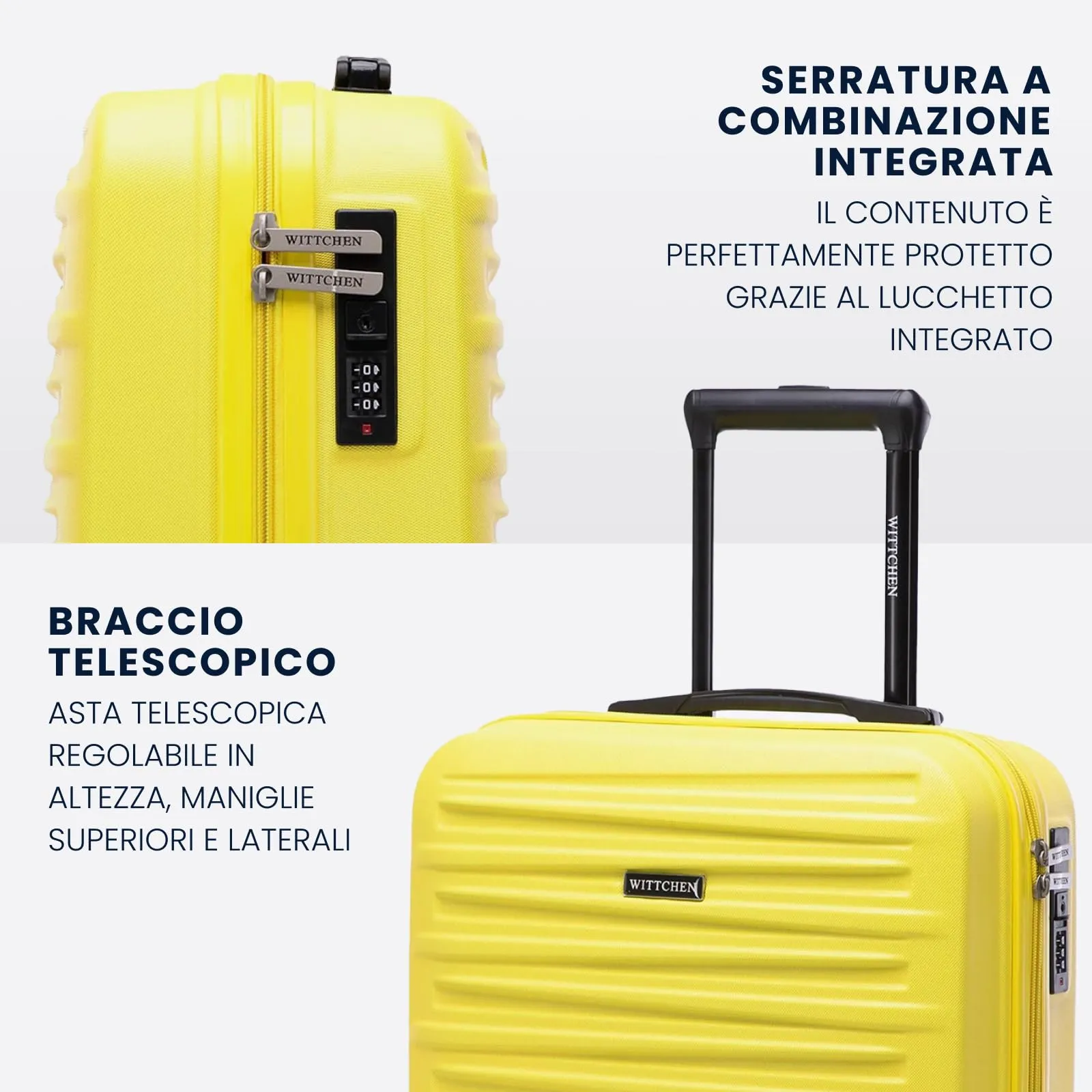 WITTCHEN Skyspeed Line Trolley da Cabina Piccolo in ABS - Bagaglio Rigido con Chiusura a Codice, Manico Telescopico e 4 Ruote Multidirezionali - Giallo Vivace Ryanair/ITA Airways/Wizz Air - immagine 4