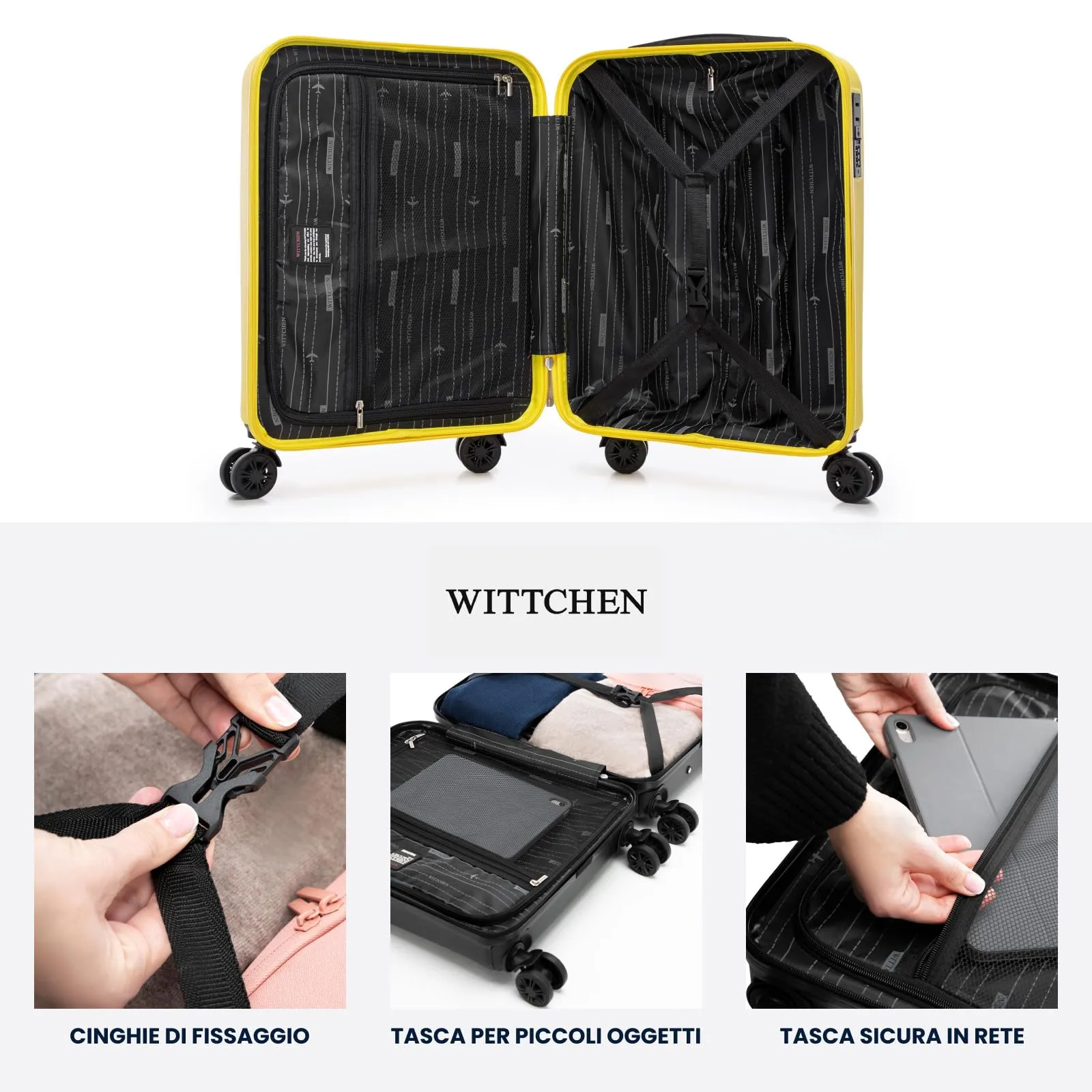 WITTCHEN Skyspeed Line Trolley da Cabina Piccolo in ABS - Bagaglio Rigido con Chiusura a Codice, Manico Telescopico e 4 Ruote Multidirezionali - Giallo Vivace Ryanair/ITA Airways/Wizz Air - immagine 5