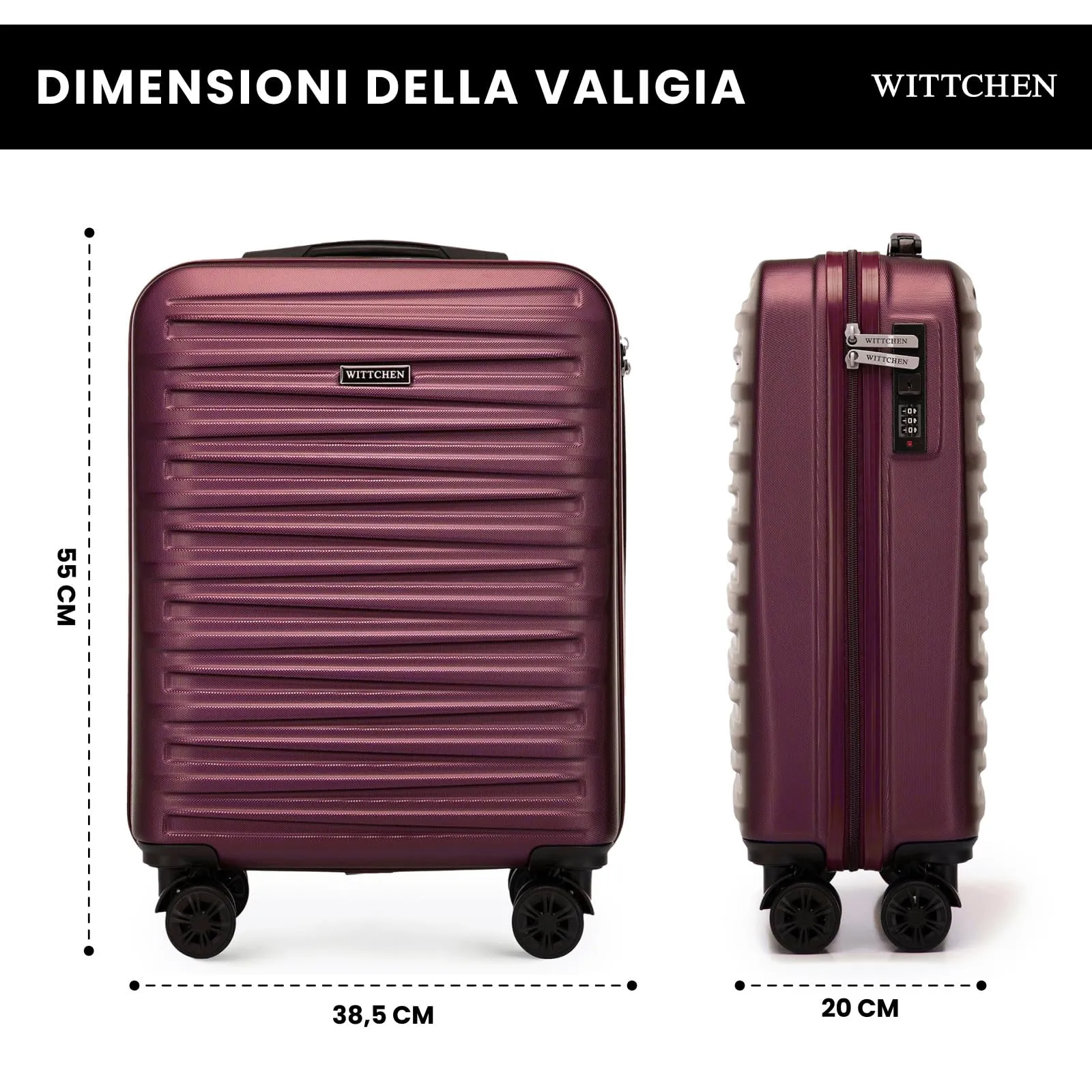 WITTCHEN Skyspeed Line Trolley Cabina Rigido in ABS - Valigia Compatta per Viaggi, con 4 Ruote Piroettanti, Chiusura a Combinazione, Maniglia Retrattile - Marrone Ryanair/ITA Airways/Wizz Air - immagine 2