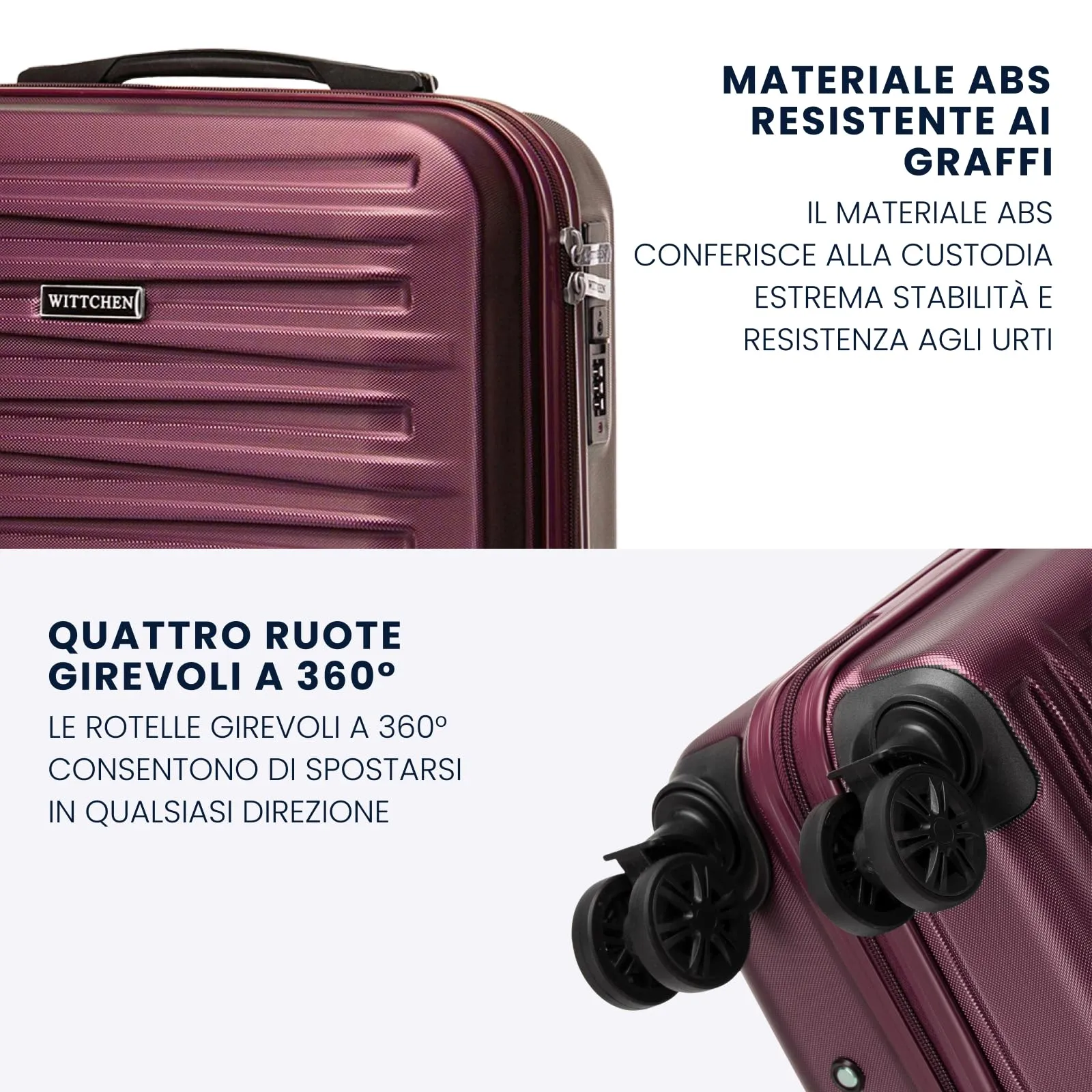 WITTCHEN Skyspeed Line Trolley Cabina Rigido in ABS - Valigia Compatta per Viaggi, con 4 Ruote Piroettanti, Chiusura a Combinazione, Maniglia Retrattile - Marrone Ryanair/ITA Airways/Wizz Air - immagine 3