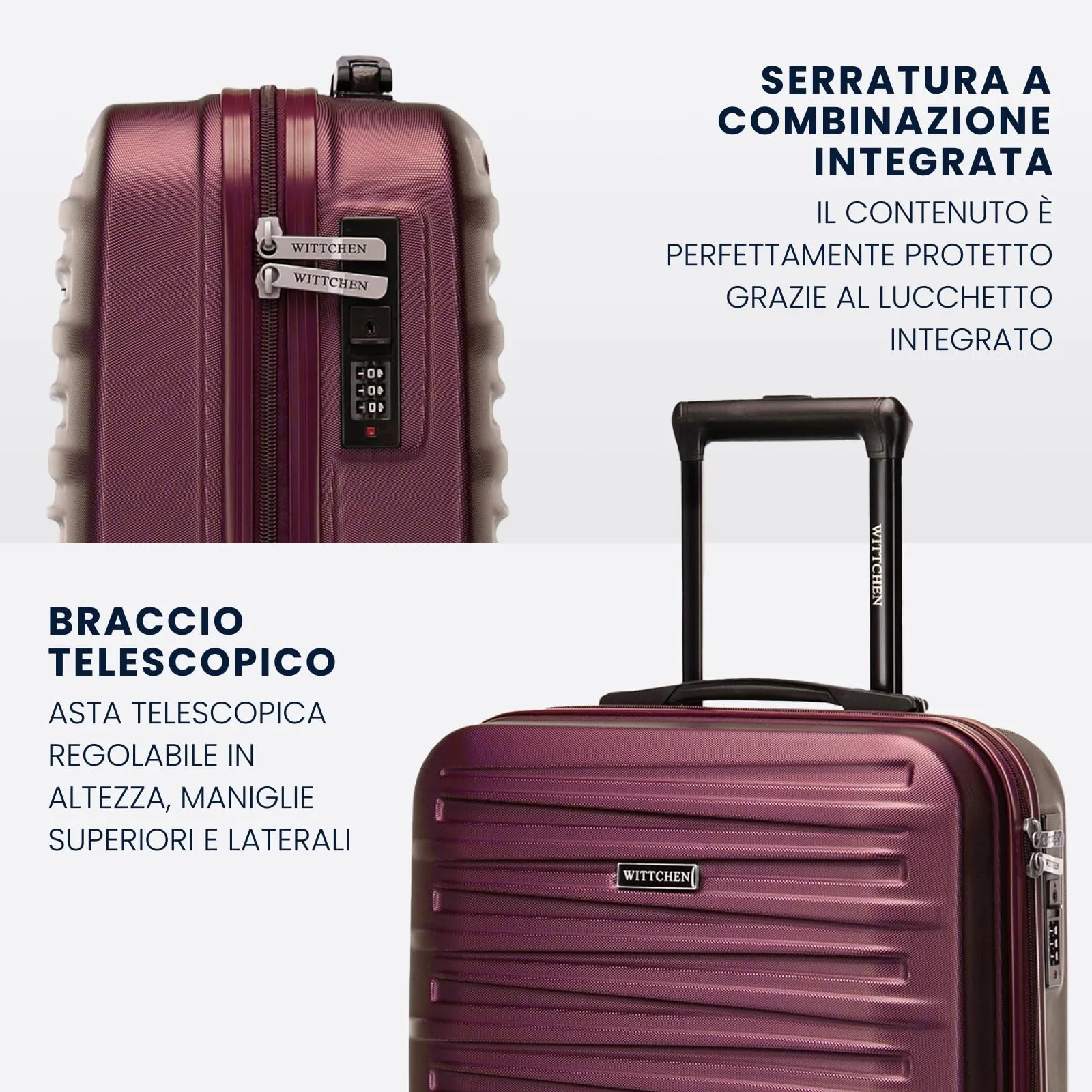 WITTCHEN Skyspeed Line Trolley Cabina Rigido in ABS - Valigia Compatta per Viaggi, con 4 Ruote Piroettanti, Chiusura a Combinazione, Maniglia Retrattile - Marrone Ryanair/ITA Airways/Wizz Air - immagine 4