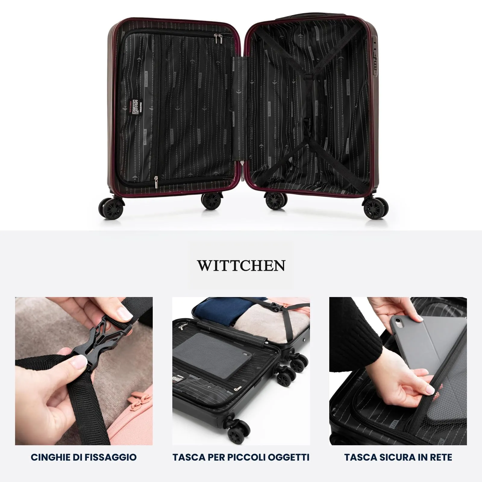 WITTCHEN Skyspeed Line Trolley Cabina Rigido in ABS - Valigia Compatta per Viaggi, con 4 Ruote Piroettanti, Chiusura a Combinazione, Maniglia Retrattile - Marrone Ryanair/ITA Airways/Wizz Air - immagine 5