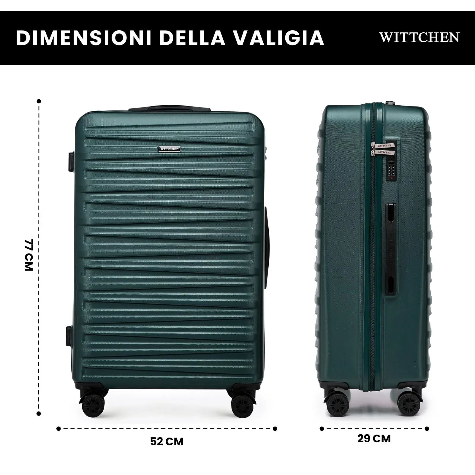 WITTCHEN Skyspeed Line Valigia grande Valigia rigida ABS Valigia grande Rolling Trolley Check-In Valigia da viaggio Serratura a combinazione Manico telescopico 4 Ruote Verde Ryanair/ITA Airways - immagine 2