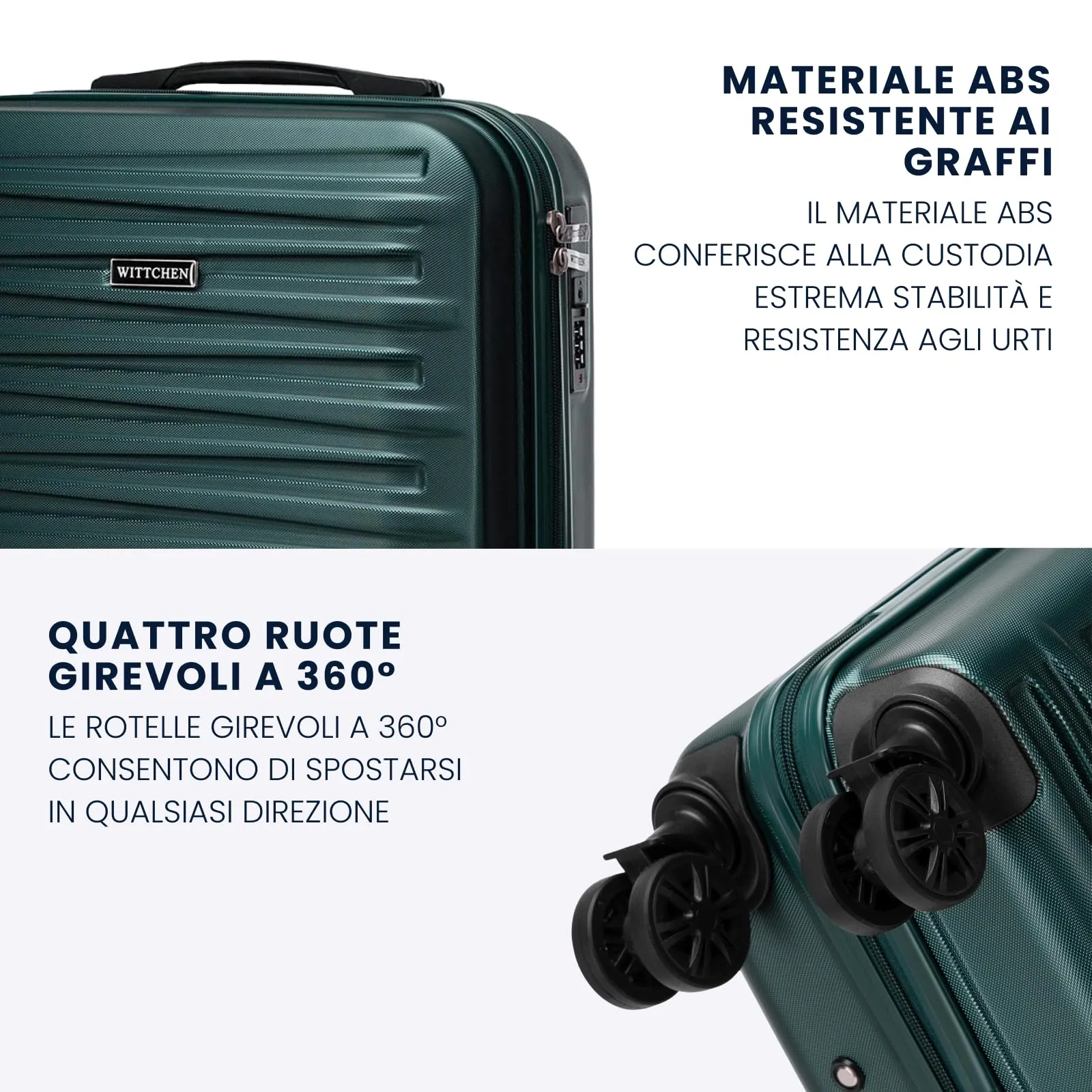 WITTCHEN Skyspeed Line Valigia grande Valigia rigida ABS Valigia grande Rolling Trolley Check-In Valigia da viaggio Serratura a combinazione Manico telescopico 4 Ruote Verde Ryanair/ITA Airways - immagine 3