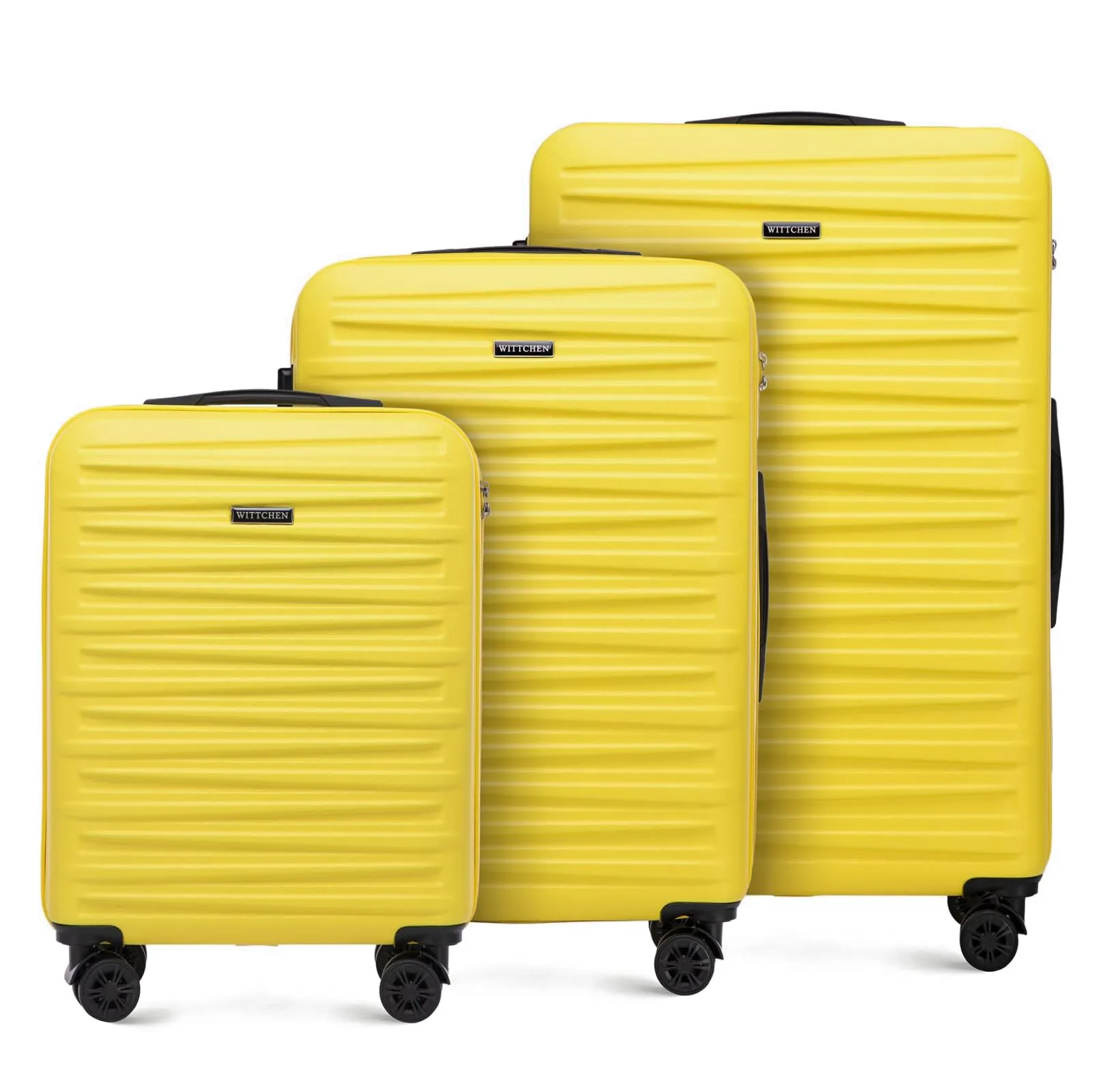 WITTCHEN Skyspeed Line Set di 3 valigie Valigia da viaggio Rolling Trolley Bagaglio a mano rigide in ABS con serratura a combinazione Manico telescopico 4 ruote Giallo Ryanair/ITA Airways - immagine 1