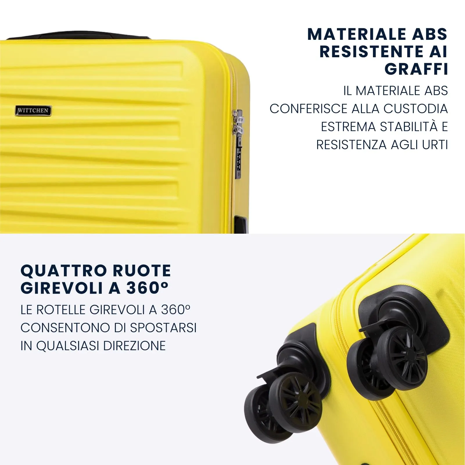 WITTCHEN Skyspeed Line Set di 3 valigie Valigia da viaggio Rolling Trolley Bagaglio a mano rigide in ABS con serratura a combinazione Manico telescopico 4 ruote Giallo Ryanair/ITA Airways - immagine 3