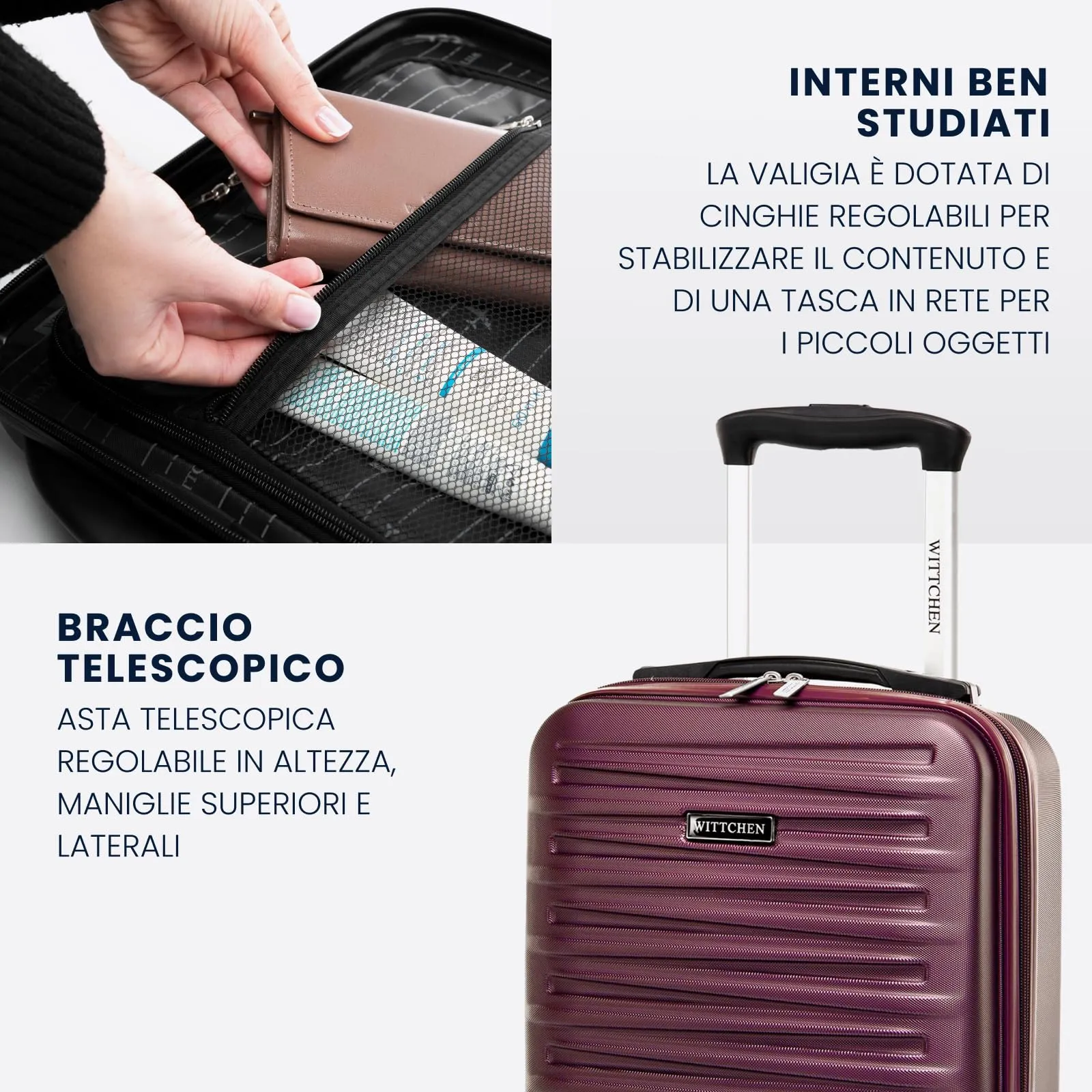 WITTCHEN Skyspeed Line Valigia da cabina gratuita a bordo piccola Valigia rigida in ABS Maniglia telescopica 2 ruote gamba inferiore Giallo Ryanair/ITA Airways/Wizz Air/Volotea/Vueling - immagine 4