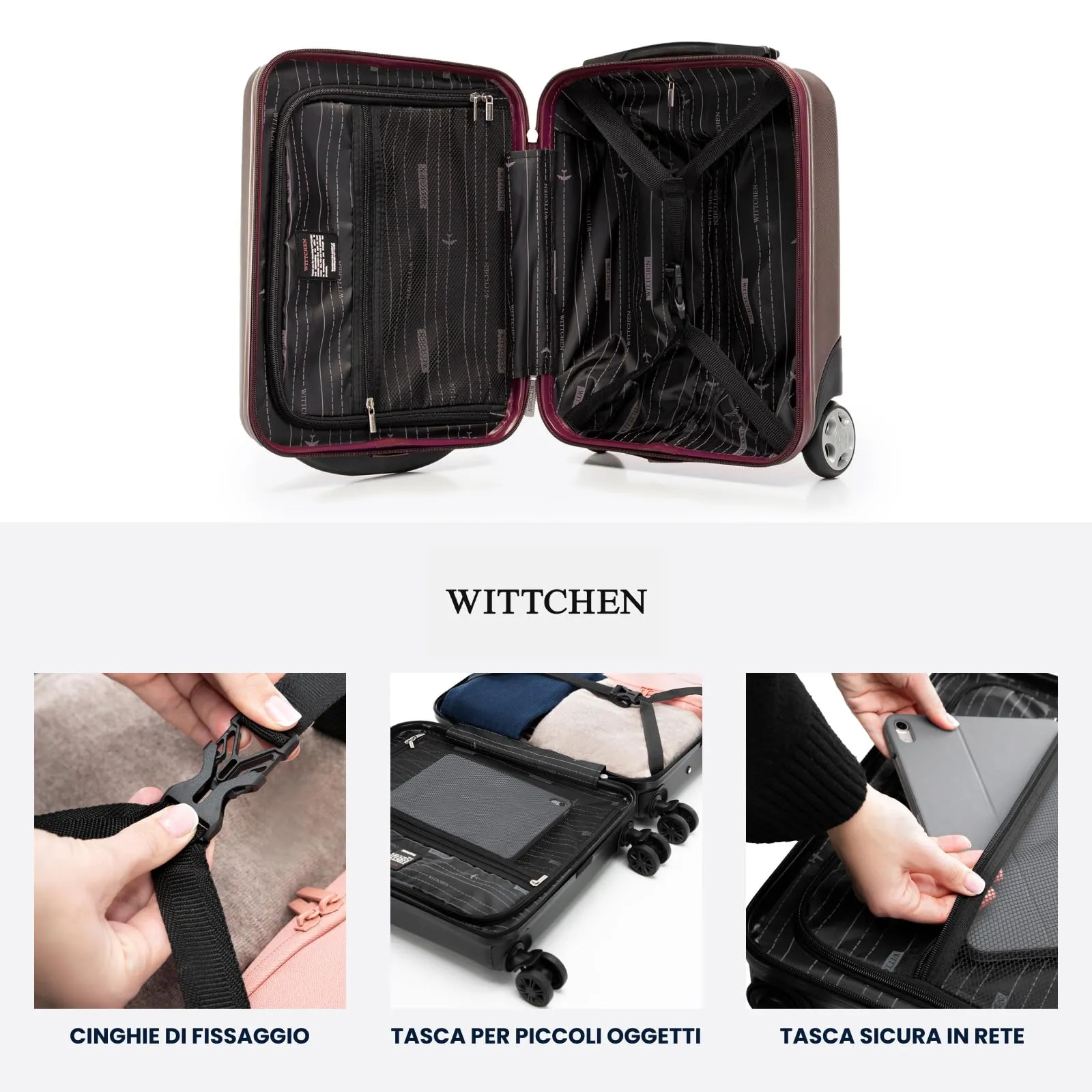 WITTCHEN Skyspeed Line Valigia da cabina gratuita a bordo piccola Valigia rigida in ABS Maniglia telescopica 2 ruote gamba inferiore Giallo Ryanair/ITA Airways/Wizz Air/Volotea/Vueling - immagine 5