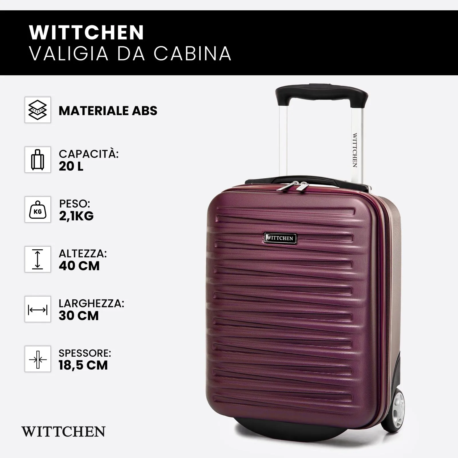 WITTCHEN Skyspeed Line Valigia da cabina gratuita a bordo piccola Valigia rigida in ABS Maniglia telescopica 2 ruote gamba inferiore Giallo Ryanair/ITA Airways/Wizz Air/Volotea/Vueling - immagine 7