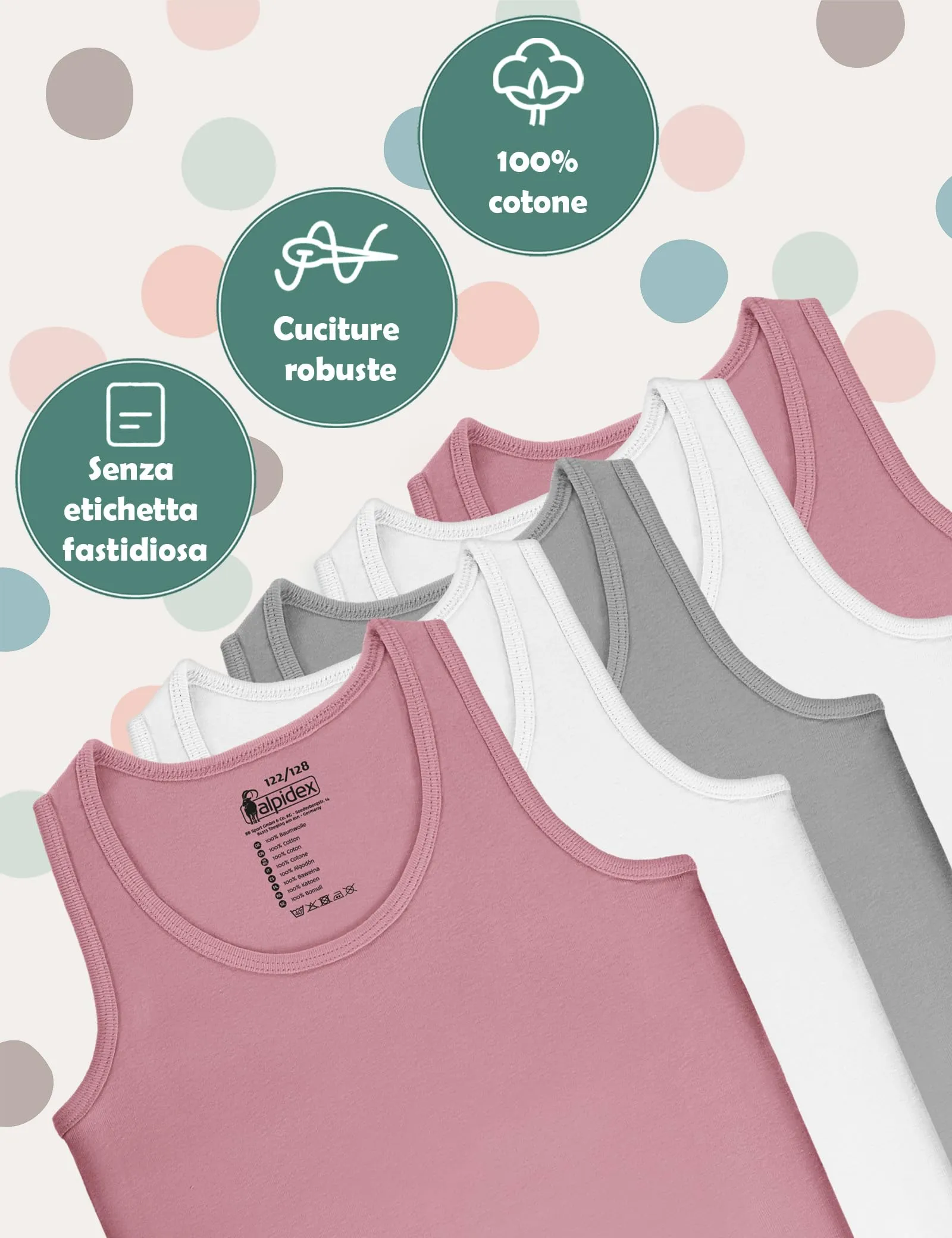 ALPIDEX Canottiera Bambina Set 5 Cotone Intima Bimba Candy 4-6 Anni - immagine 6