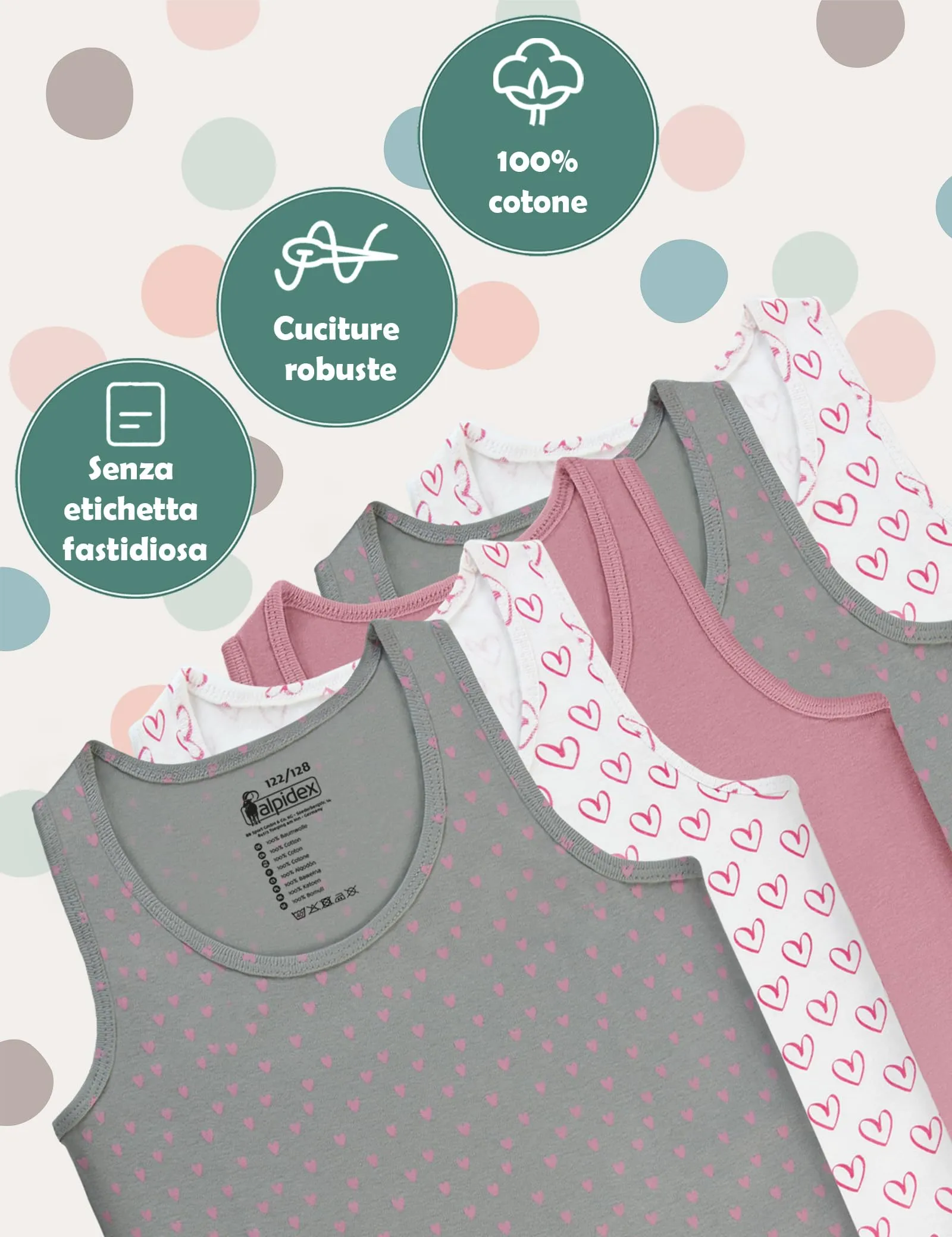 ALPIDEX Canottiera Bambina Set 5 Cotone Intima Bimba Lollipop 4-6 Anni - immagine 6