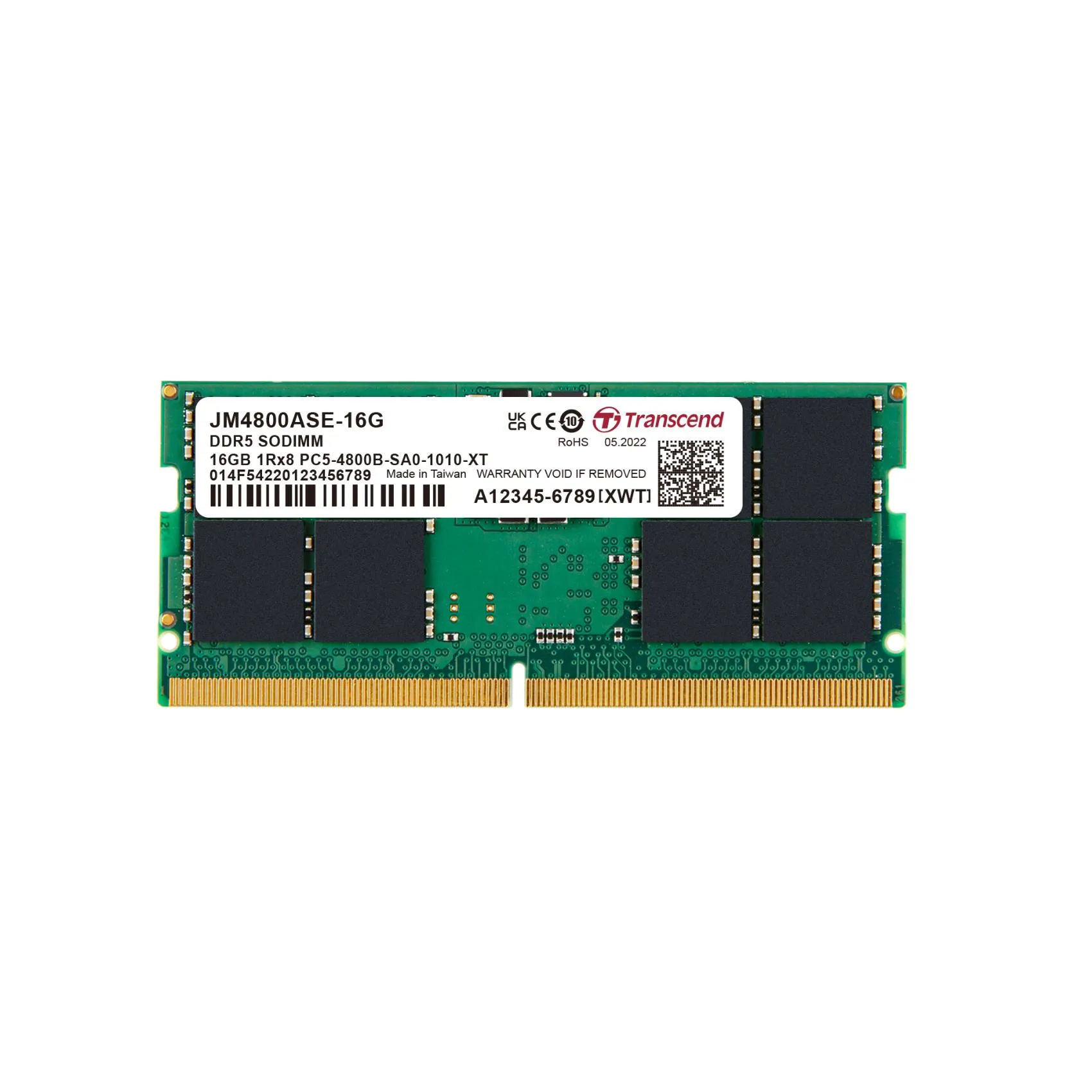 Transcend 16GB Jm DDR5 4800 So-Dimm 1Rx8 2Gx8 CL40 1.1V JM4800ASE-16G - immagine 1