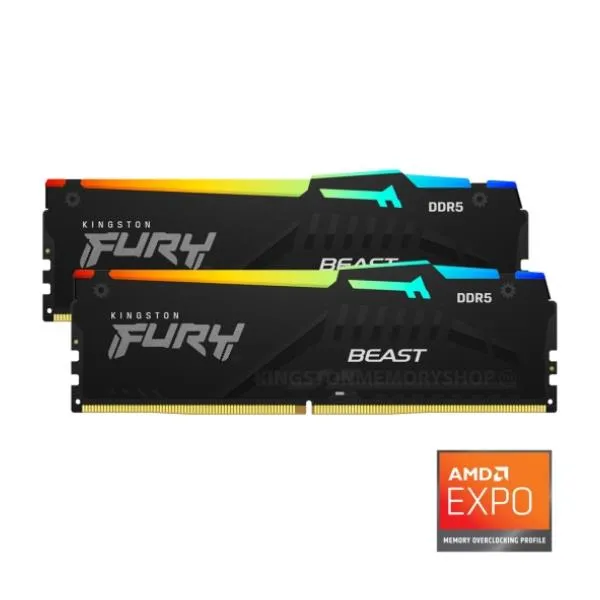 Kingston 32GB 5600MT/s DDR5 CL36 Dimm (kit Of 2) Fury Beast Rgb KF556C36BBEAK2-32 - immagine 1