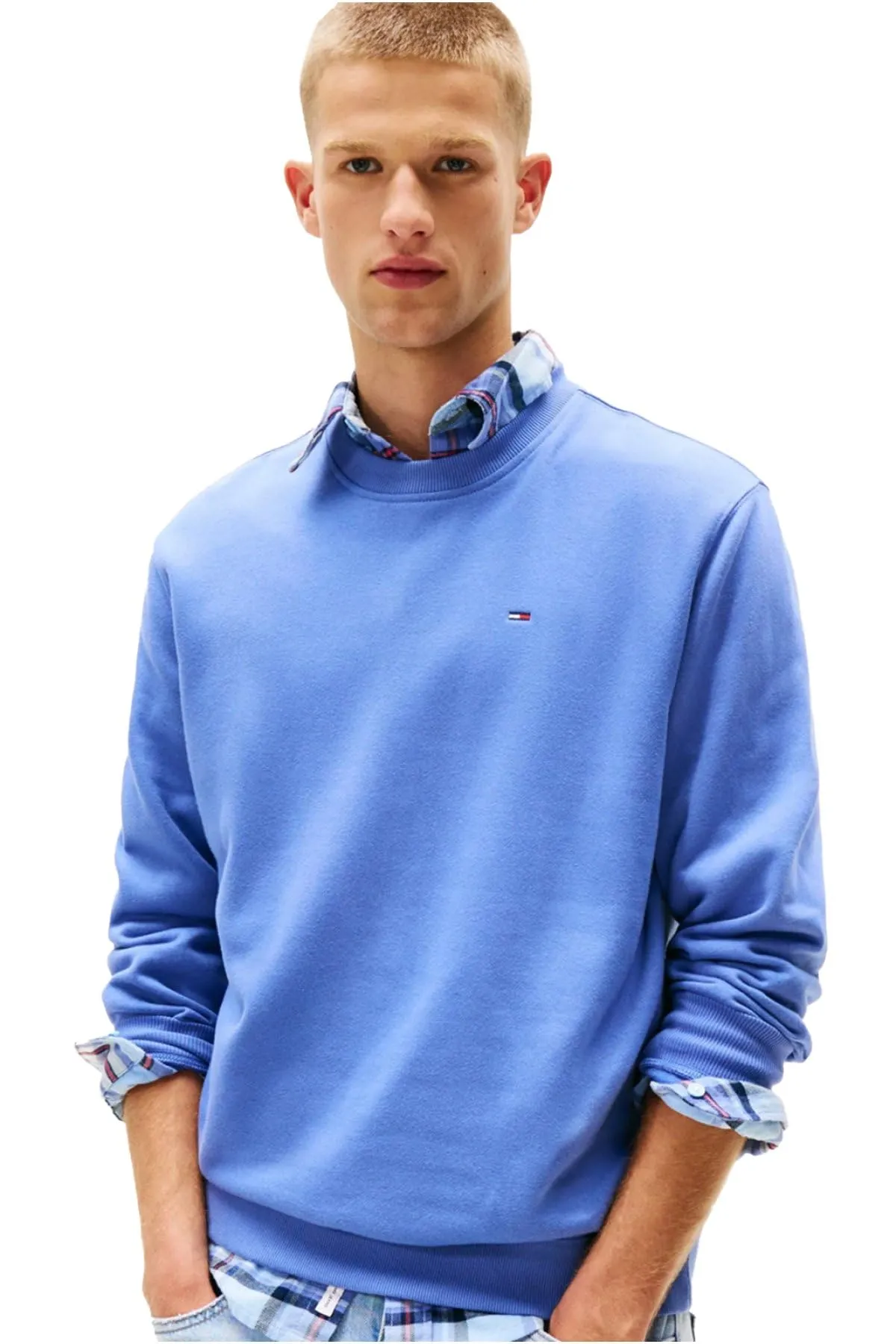 Tommy Jeans Tjm Reg S Flag Crew Dm0Dm20741, Felpa Pullover, Uomo, Blu (Soft Sapphire), XS - immagine 4