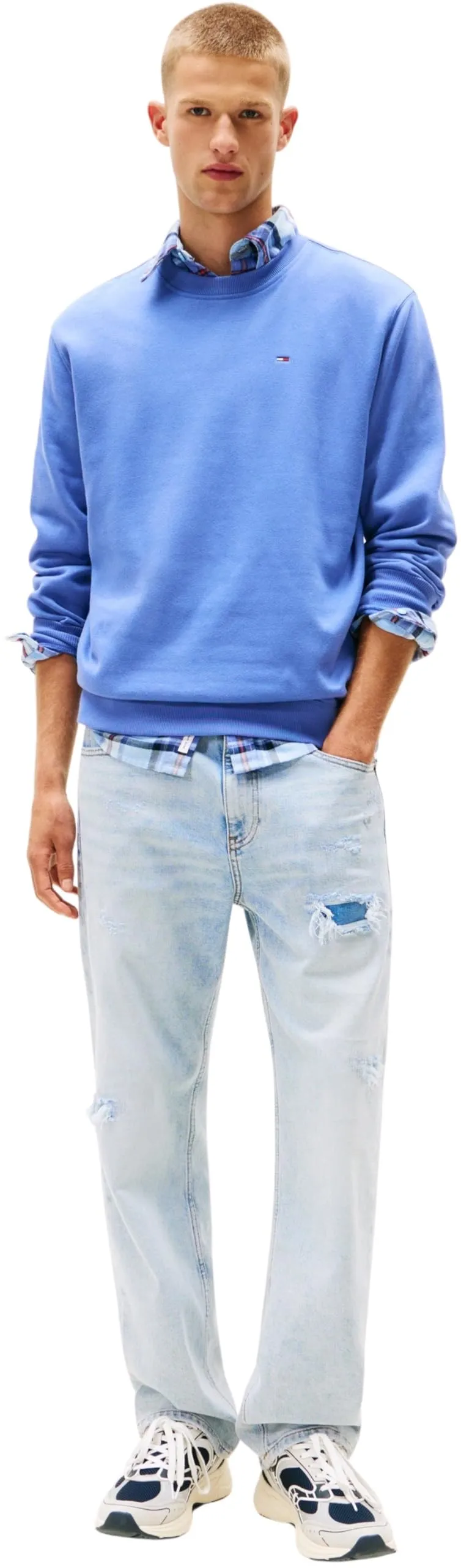Tommy Jeans Tjm Reg S Flag Crew Dm0Dm20741, Felpa Pullover, Uomo, Blu (Soft Sapphire), XS - immagine 5