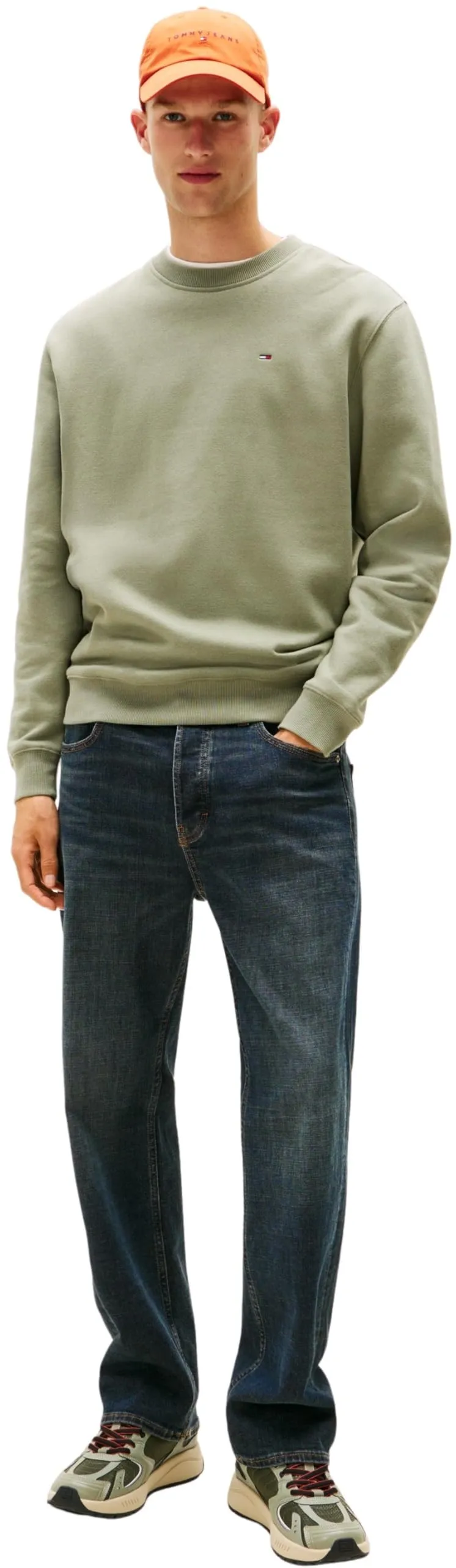 Tommy Jeans Tjm Reg S Flag Crew Dm0Dm20741, Felpa Pullover, Uomo, Verde (Utility Sage), XS - immagine 5