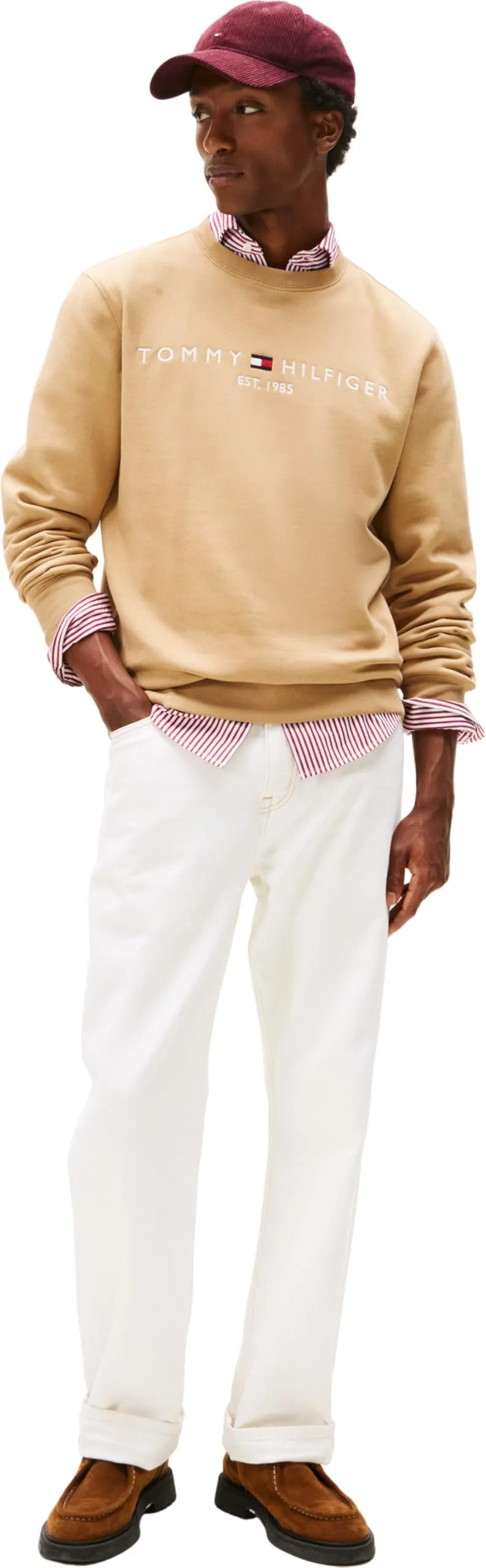 Tommy Hilfiger Uomo Felpa Tommy Logo Senza Cappuccio, Beige (Timeless Camel), XXL - immagine 4