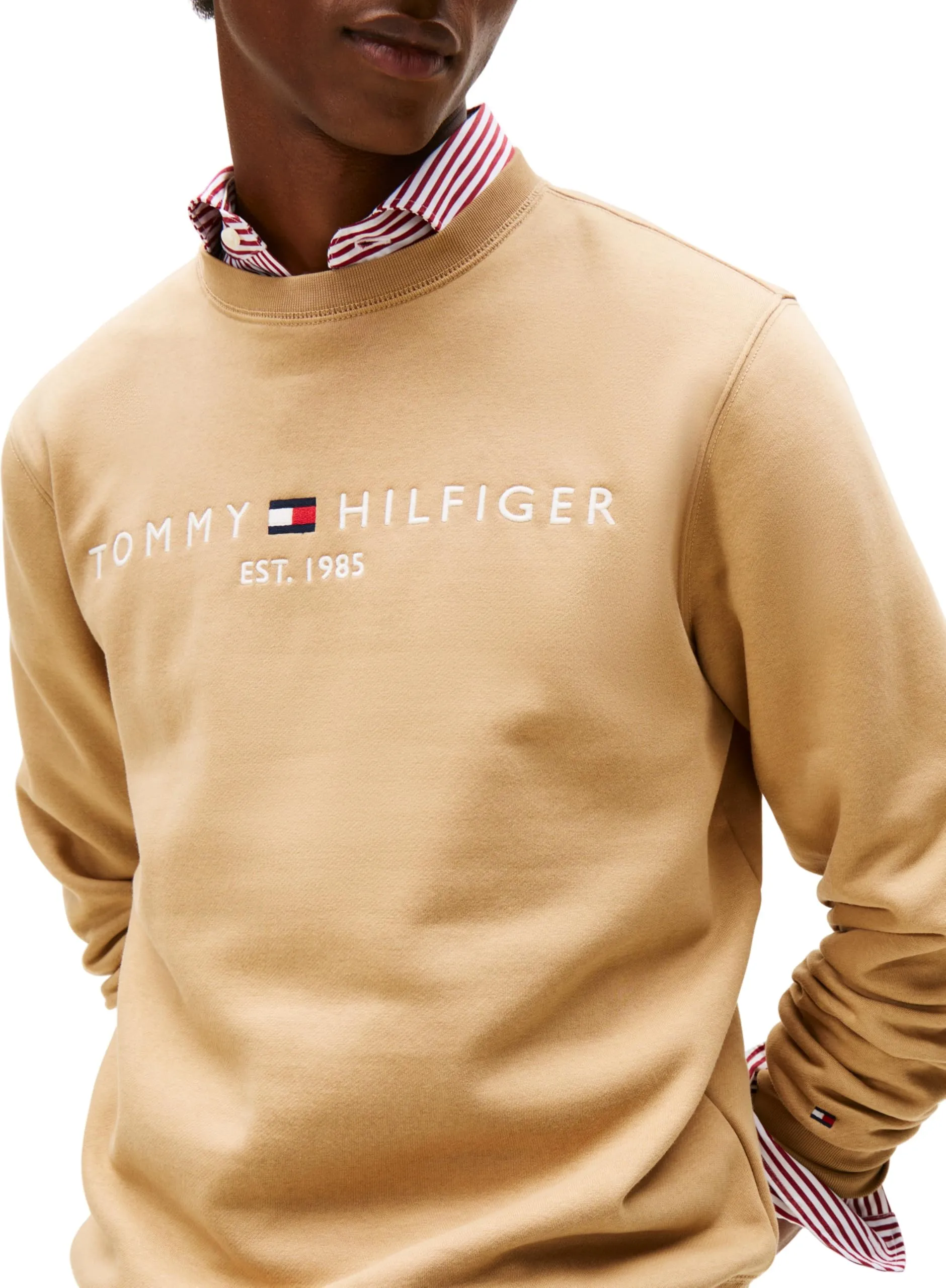 Tommy Hilfiger Uomo Felpa Tommy Logo Senza Cappuccio, Beige (Timeless Camel), M - immagine 3