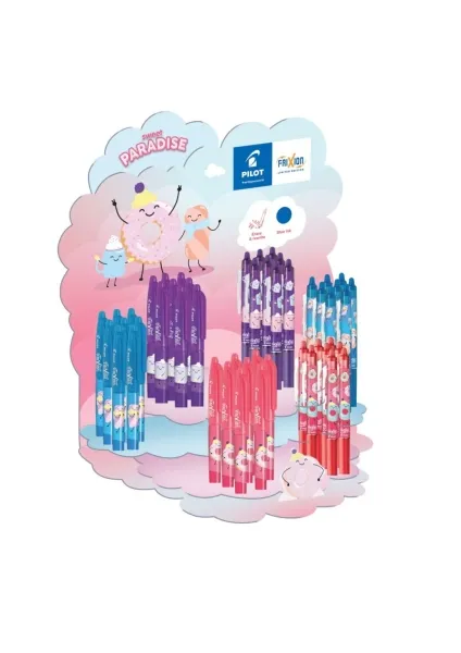 Espositore Pilot Sweet Paradise con 24 penne a sfera Frixion + 24 penne a scatto Frixion - Cancellabili - Ricaricabili - Inchiostro blu - Colori assortiti - immagine 1