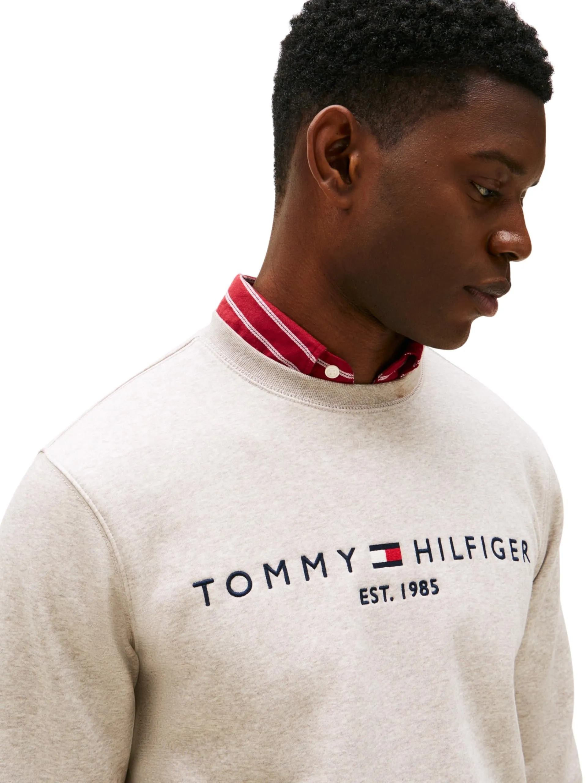 Tommy Hilfiger Uomo Felpa Tommy Logo Senza Cappuccio, Beige (Heathered Pebble), M - immagine 4