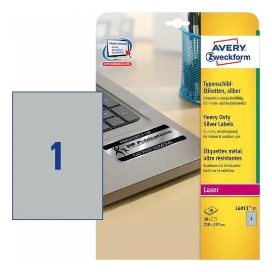 Avery Etichette In Poliestere Argento - Stampanti Laser 210x297 20 Ff L6013-20 - immagine 1