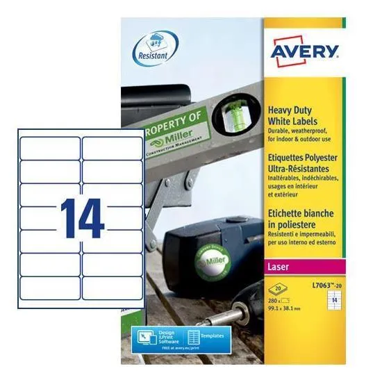 Avery Etichette 99 1X38 1 - X Foglio 14 (20FF.) (280 Etichette) L7063-20 - immagine 1