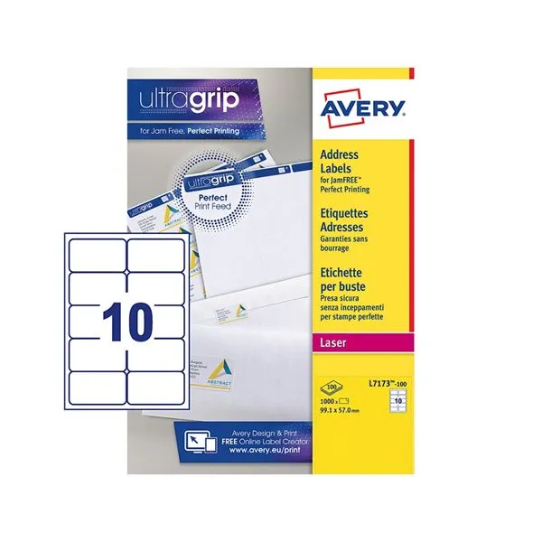 Avery Etichette Per Pacchi 99 06X57- X Foglio N 10 (100FF.) Laser (l Lc I) (conf.da 1000 Etichette) L7173-100 - immagine 1