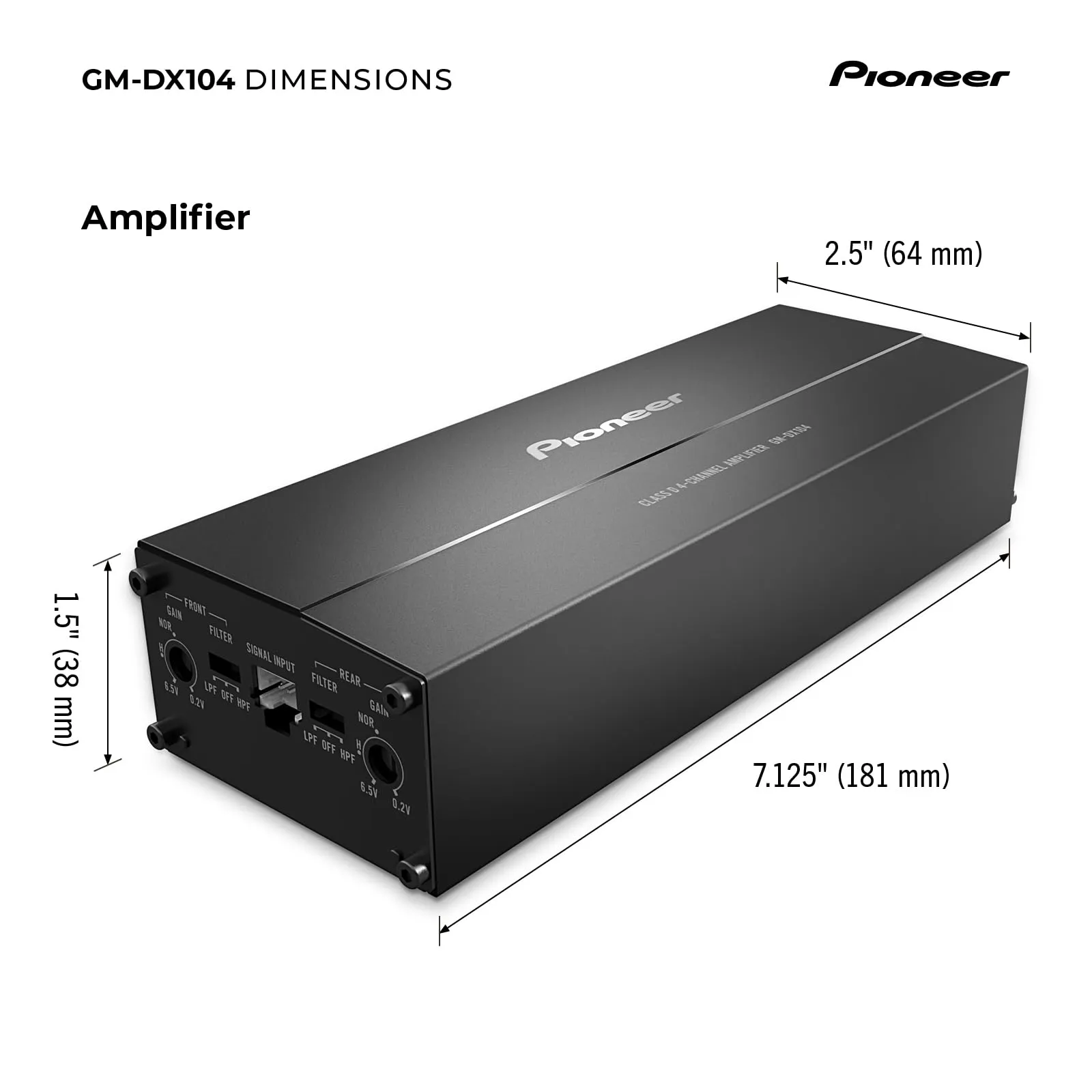 Pioneer GM-DX104 amplificatore a 4 canali ultra-compatto Class-D (Hi-Res Audio, 400 W), ponticellabile, compatibile con radio OEM e veicoli elettrici, installazione compatta nel cruscotto - immagine 6