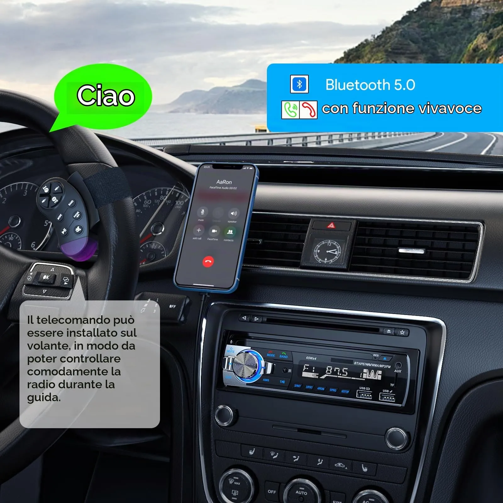 RDS Autoradio Bluetooth 5.0,CENXINY Autoradio 1DIN Stereo Auto Bluetooth - immagine 3