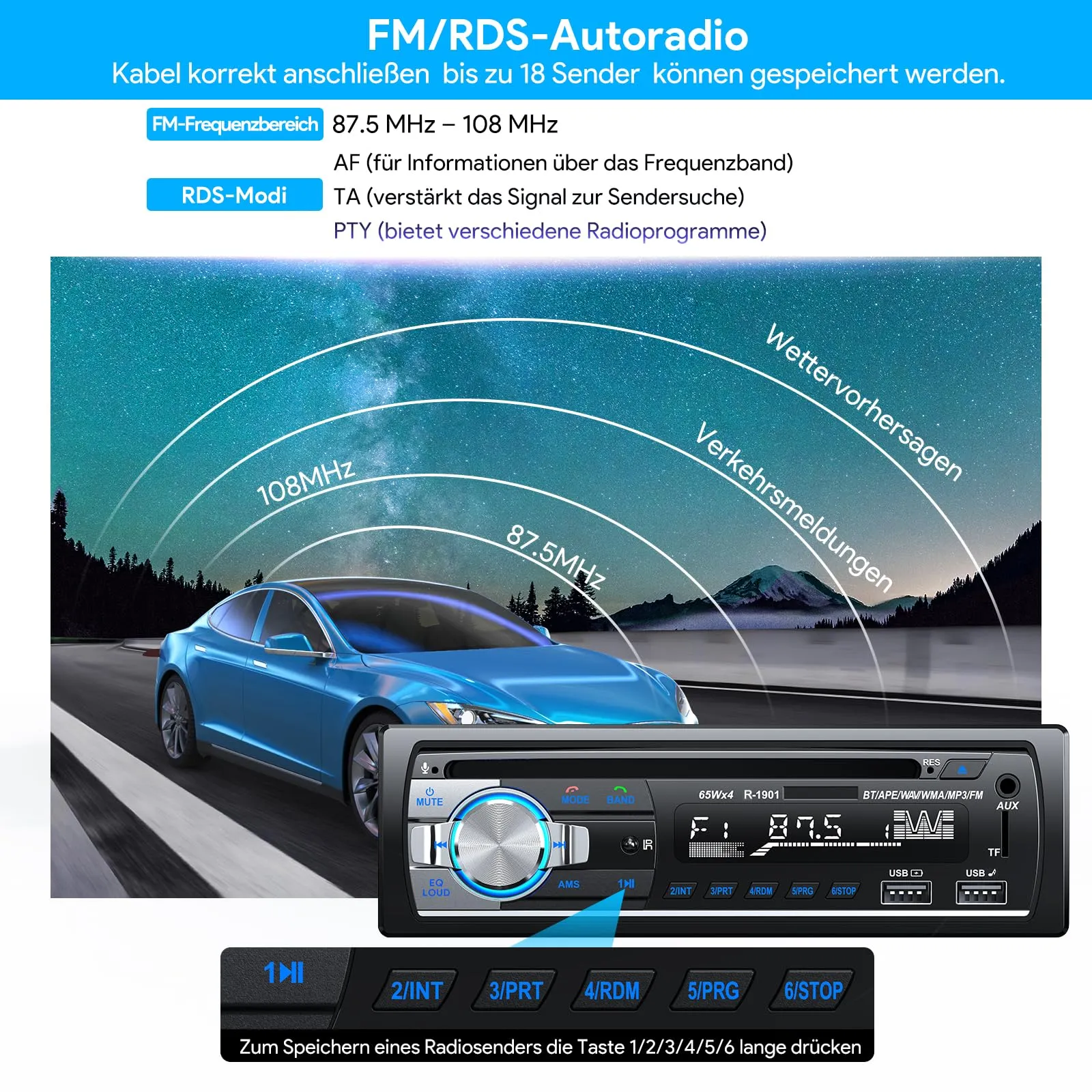 RDS Autoradio Bluetooth 5.0,CENXINY Autoradio 1DIN Stereo Auto Bluetooth - immagine 4