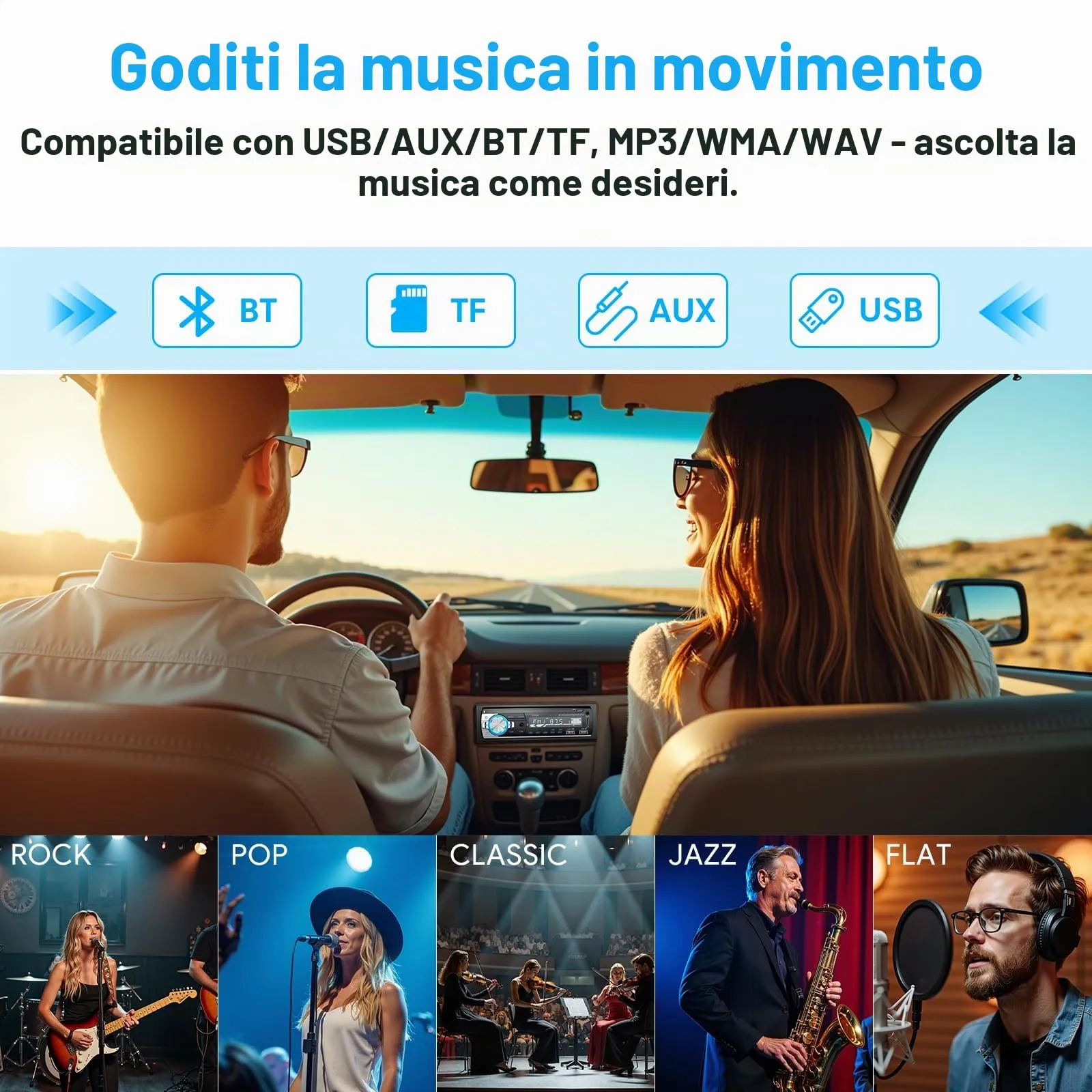 RDS Autoradio Bluetooth 5.0,CENXINY Autoradio 1DIN Stereo Auto Bluetooth - immagine 5