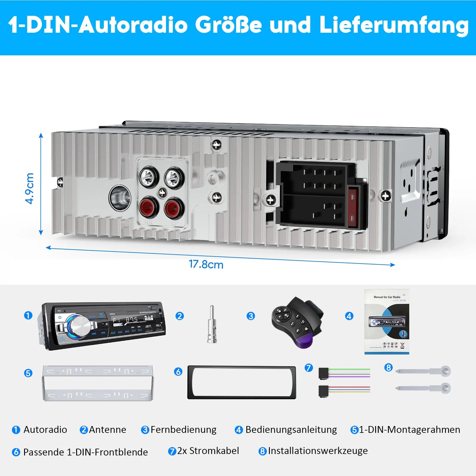 RDS Autoradio Bluetooth 5.0,CENXINY Autoradio 1DIN Stereo Auto Bluetooth - immagine 7