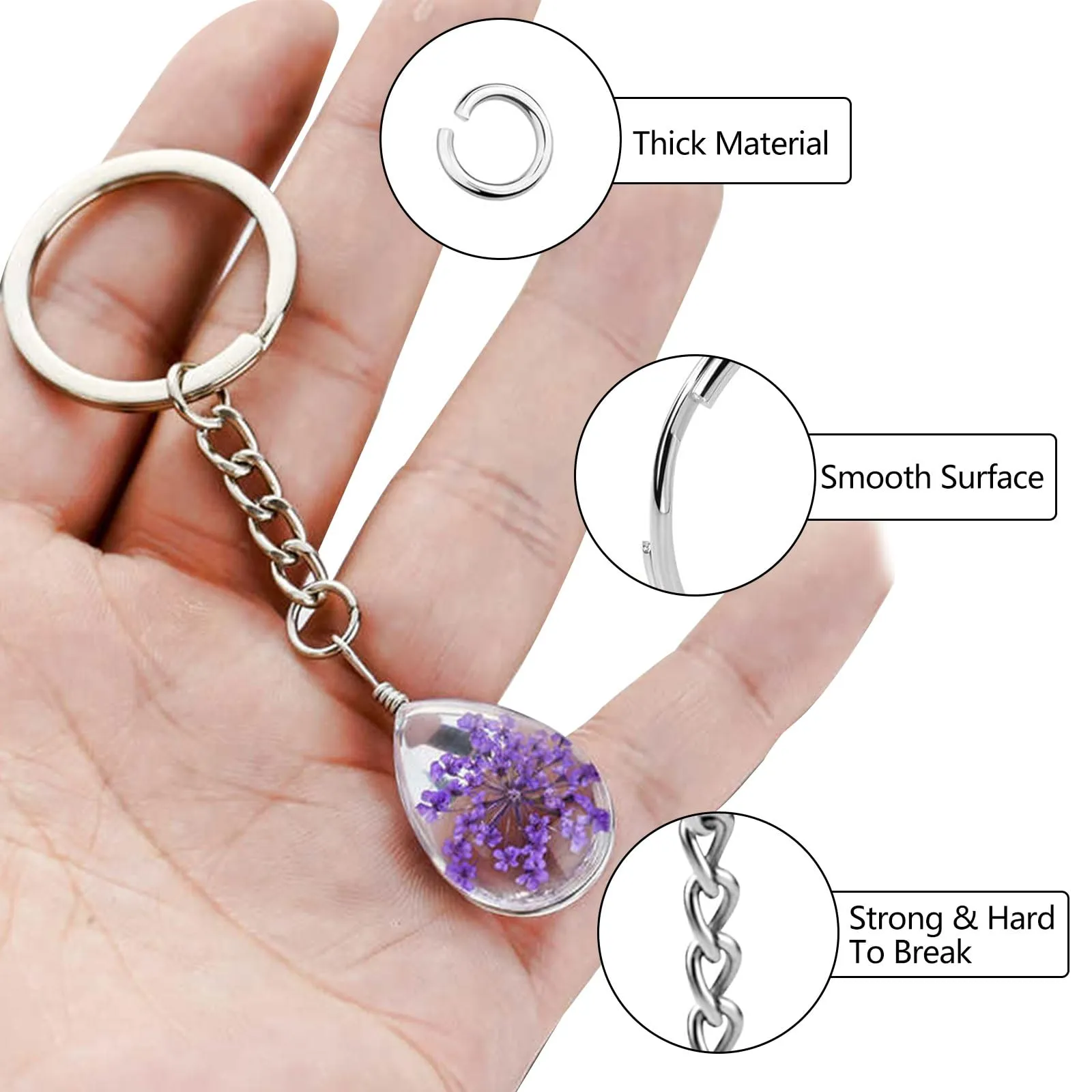 AMSGANK 100 Pezzi Anelli Portachiavi 25 mm Portachiavi Anelli Cerchio con Catena Split Key Chains per per Fai da Te Artigianato Gioielli Keychains Borse Decorazione (Argento) - immagine 3