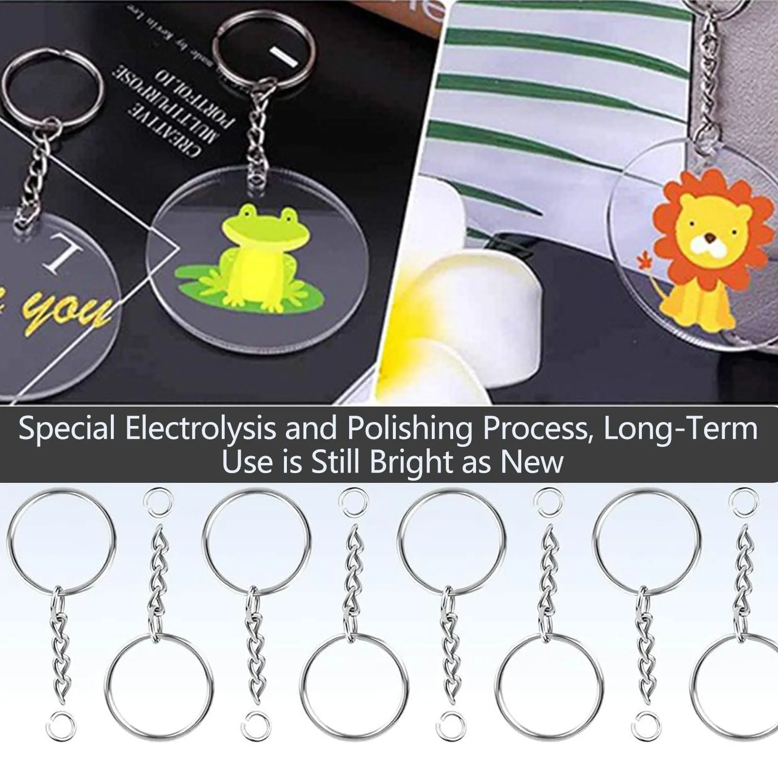 AMSGANK 100 Pezzi Anelli Portachiavi 25 mm Portachiavi Anelli Cerchio con Catena Split Key Chains per per Fai da Te Artigianato Gioielli Keychains Borse Decorazione (Argento) - immagine 5