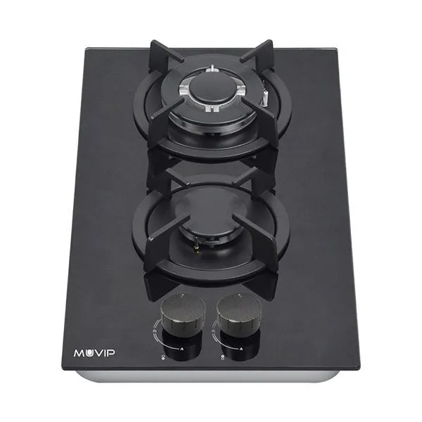 Cucina a gas da incasso Muvip MV0627 - 2 zone cottura da 26 cm - Bruciatore e supporti in ghisa - Vetro temperato ad alta resistenza - Sistema di accensione elettrica - Dispositivo di sicurezza per lo spegnimento della fiamma - immagine 1