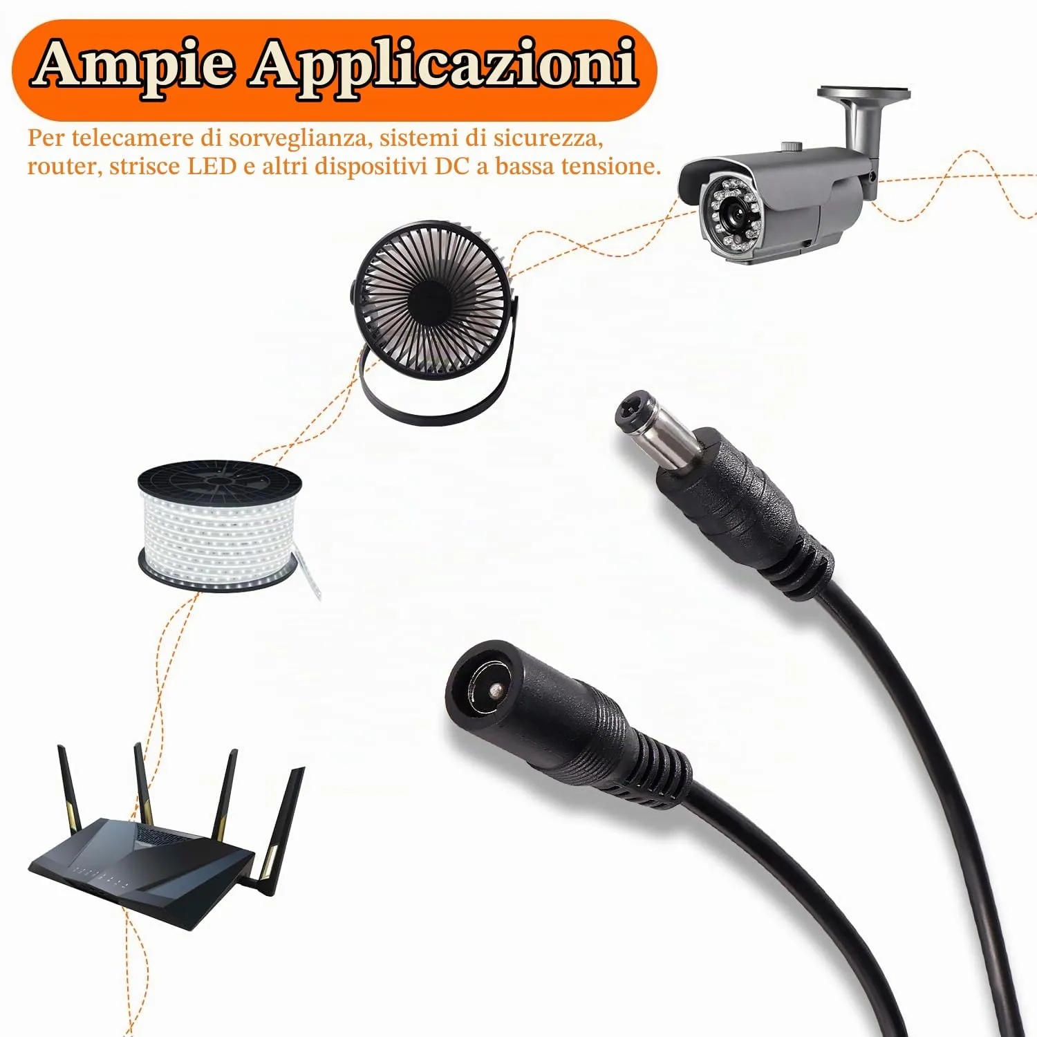 KUOQIY 3 Pezzi 1.5m 5.5x2.1 mm 24V 12V Cavi di Prolunga per Alimentazione DC, DC Cavo Estensione Maschio a Femmina 22AWG, per Telecamera Sicurezza CCTV, DVR, Nero - immagine 7