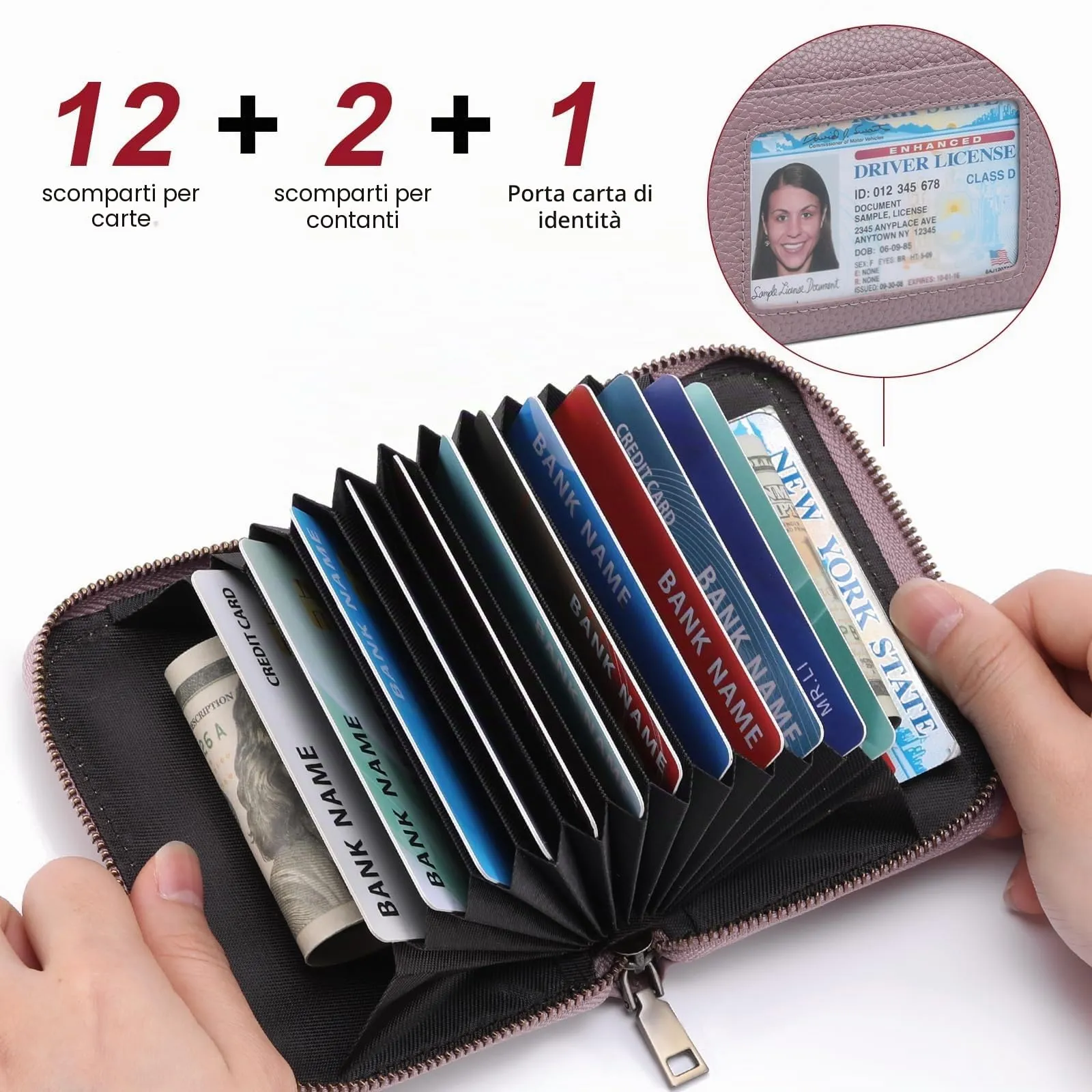SENDEFN Portafoglio Donna Piccolo, Porta Carte di Credito con Protezione RFID e Molti Altri Scomparti, Portafoglio Cerniera Donna Piccolo, Porta Tessere Pelle - immagine 2