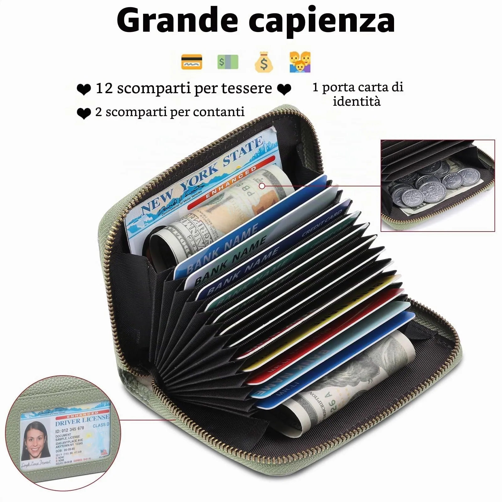 SENDEFN Portafoglio Donna Piccolo, Porta Carte di Credito con Protezione RFID e Molti Altri Scomparti, Portafoglio Cerniera Donna Piccolo, Porta Tessere Pelle - immagine 2