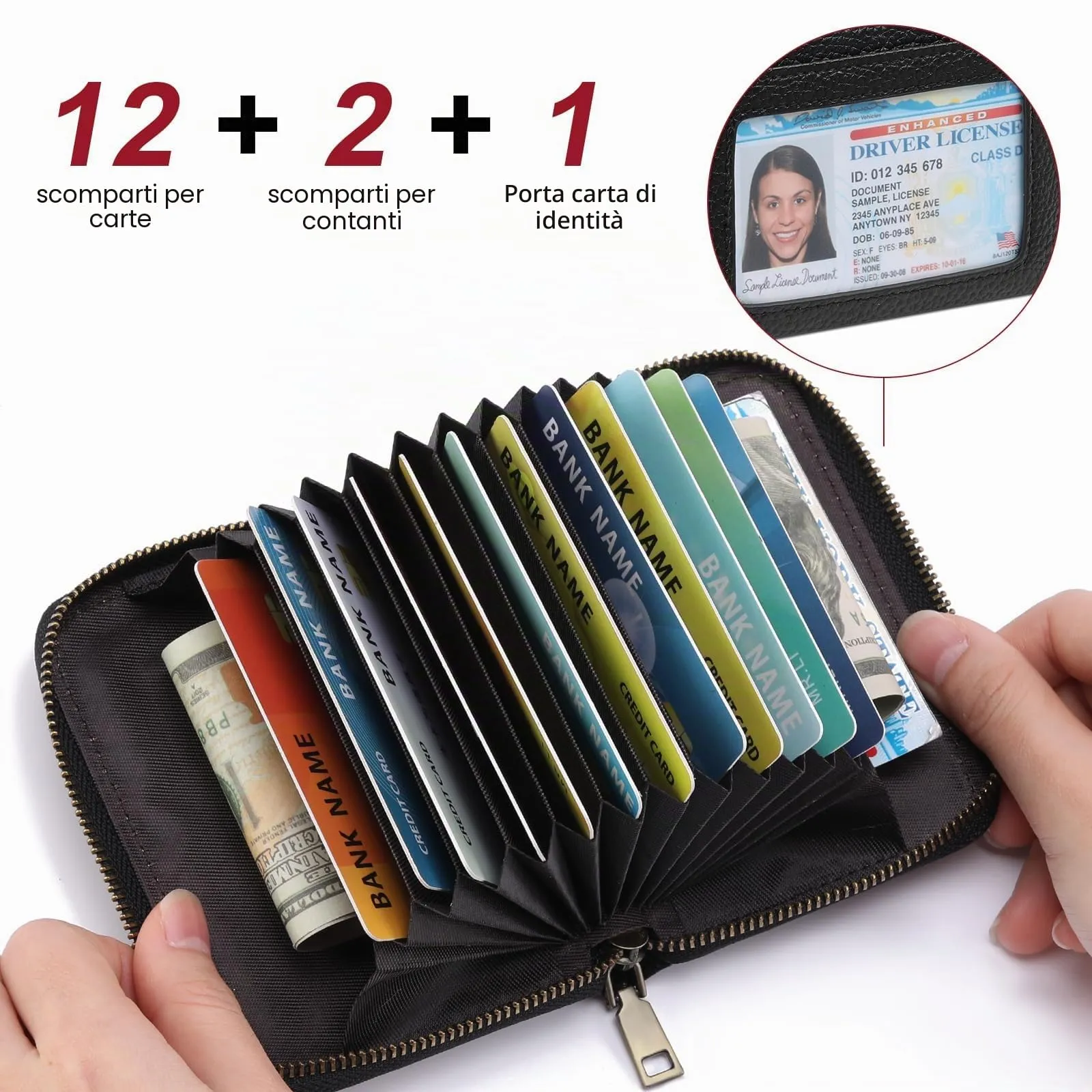 SENDEFN Portafoglio Donna Piccolo, Porta Carte di Credito con Protezione RFID e Molti Altri Scomparti, Portafoglio Cerniera Donna Piccolo, Porta Tessere Pelle - immagine 2