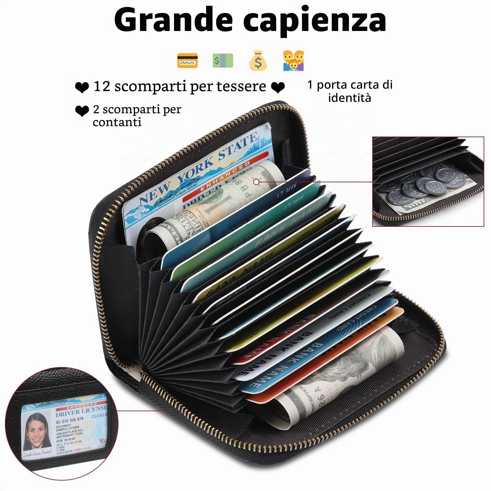 SENDEFN Portafoglio Donna Piccolo, Porta Carte di Credito con Protezione RFID e Molti Altri Scomparti, Portafoglio Cerniera Donna Piccolo, Porta Tessere Pelle - immagine 3
