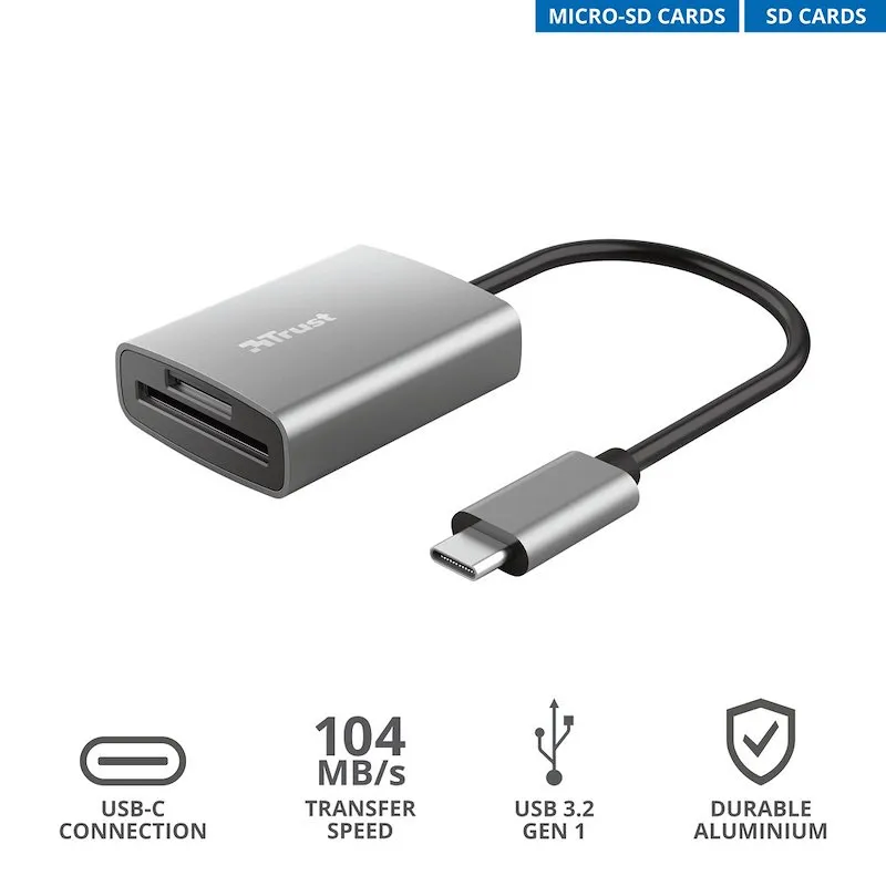 Trust Lettore di schede dalyx fast usb-c cardreader Grey - immagine 1
