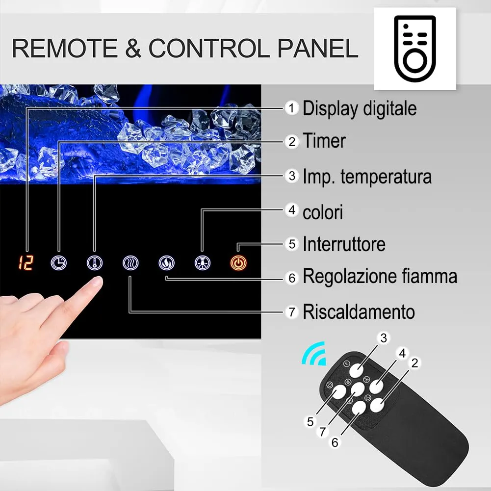 BAKAJI Camino Elettrico da Parete Incasso a Muro, Elettrocamino 3D con 12 modalità di colore LED Effetto Fiamma, Silenzioso Design Moderno, Stufa a Parete 52" Effetto Fuoco Naturale (Livigno 132 cm) - immagine 8